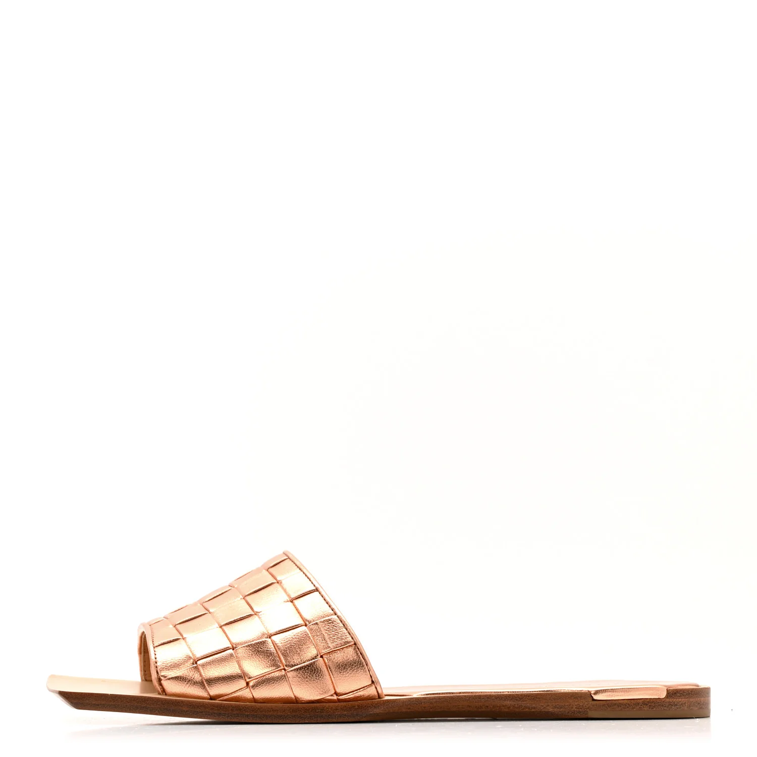 Laminated Nappa Intrecciato Squared Toe Flat Sandals 40 Gold Peach