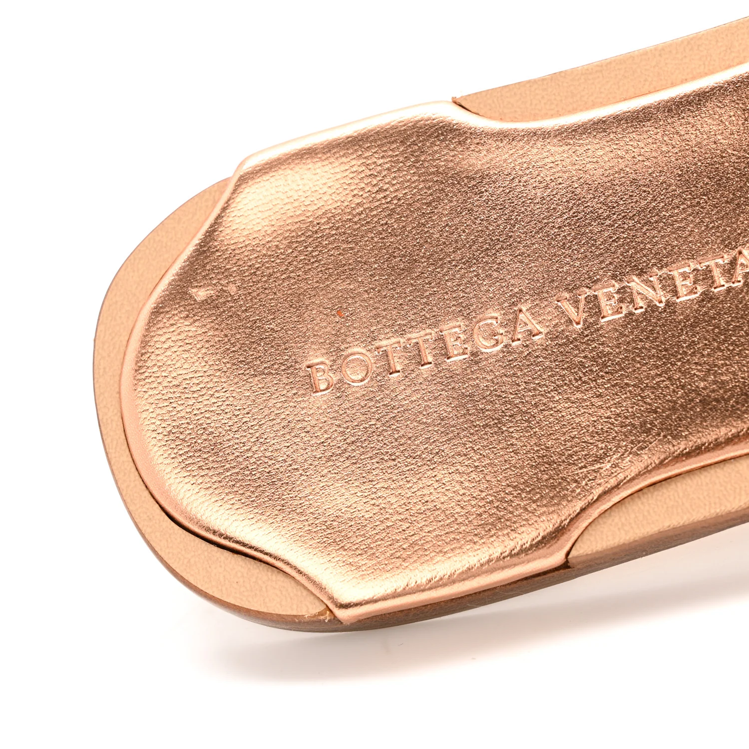 Laminated Nappa Intrecciato Squared Toe Flat Sandals 40 Gold Peach - Image 10