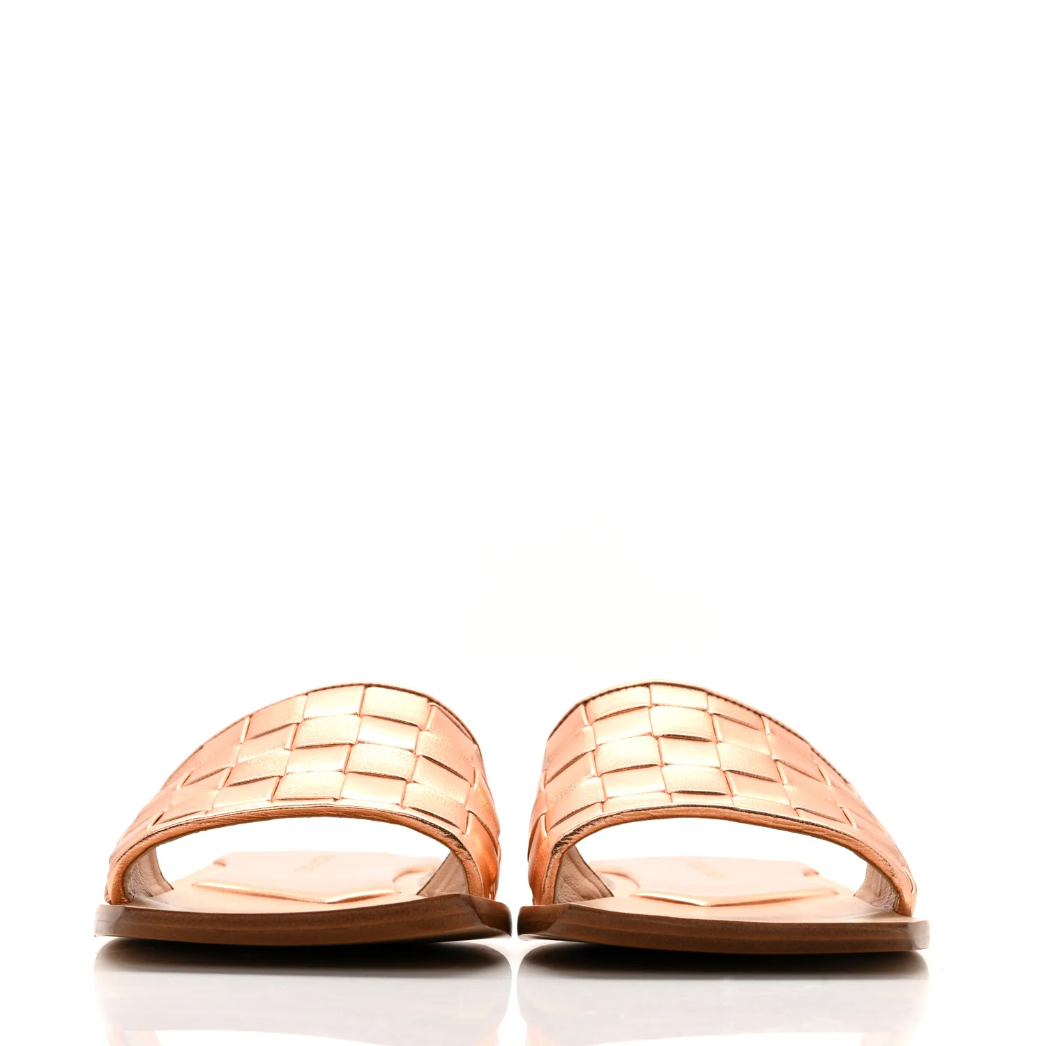 Laminated Nappa Intrecciato Squared Toe Flat Sandals 40 Gold Peach - Image 3