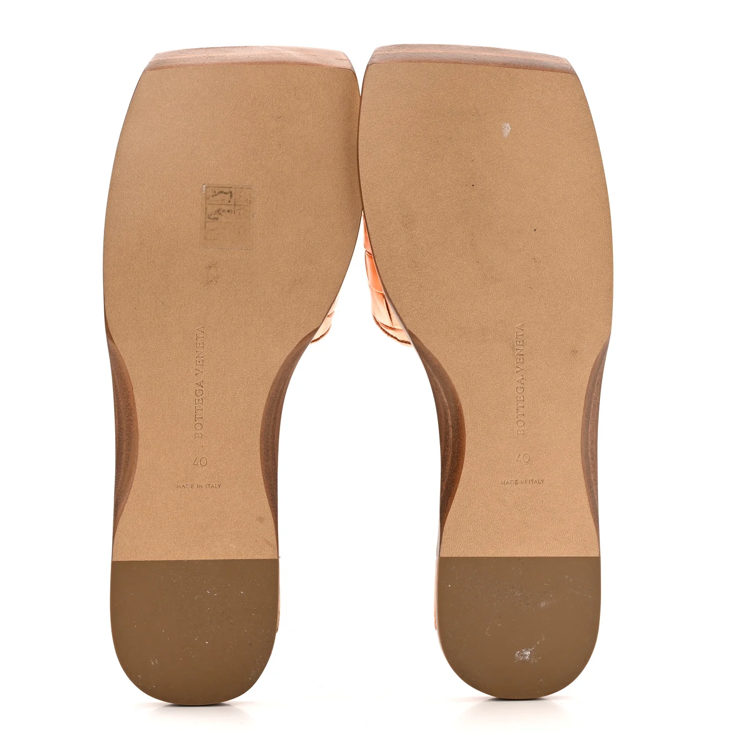 Laminated Nappa Intrecciato Squared Toe Flat Sandals 40 Gold Peach - Image 6
