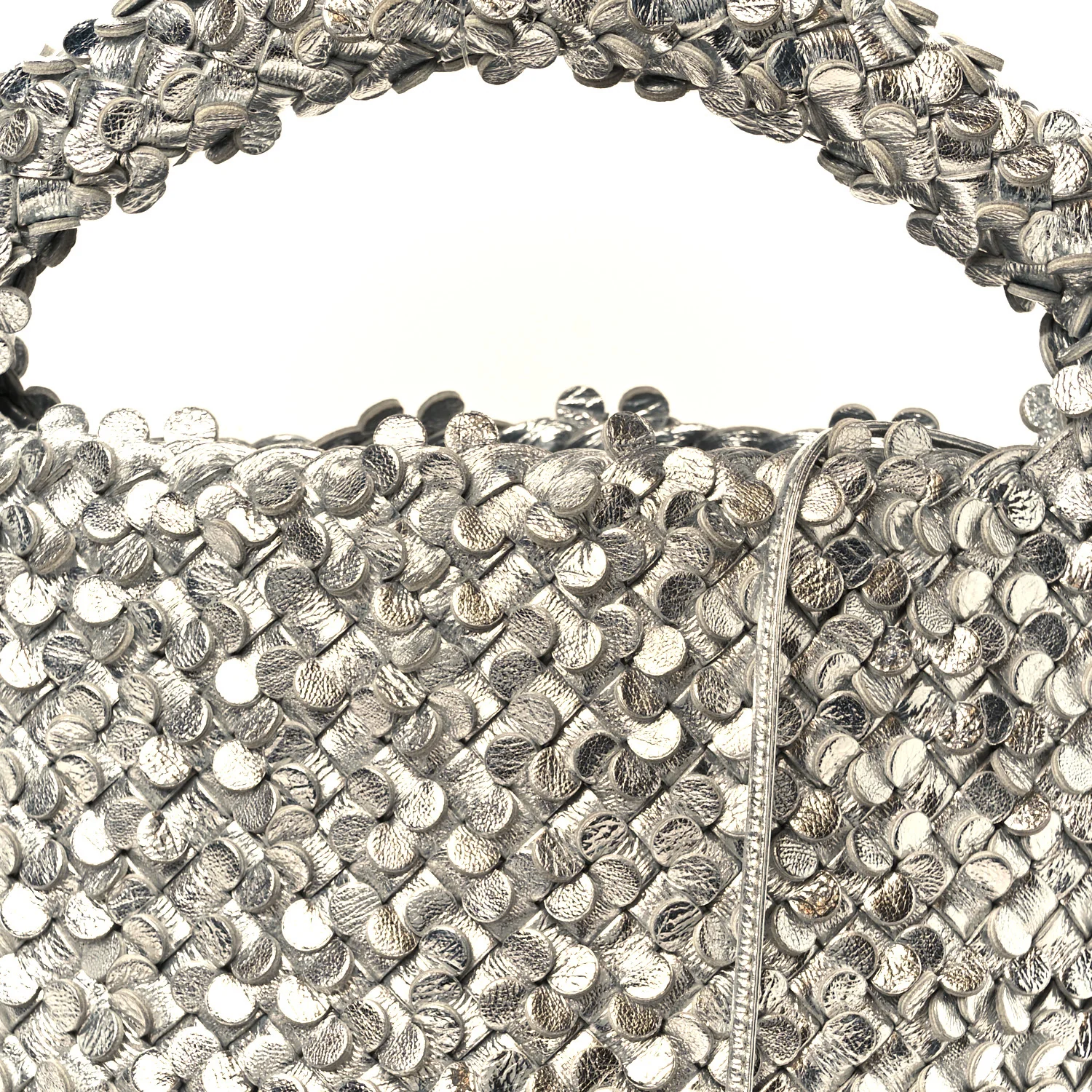 Laminated Nappa Intreccio Paillettes Small Cabat Bucket Silver - Image 10