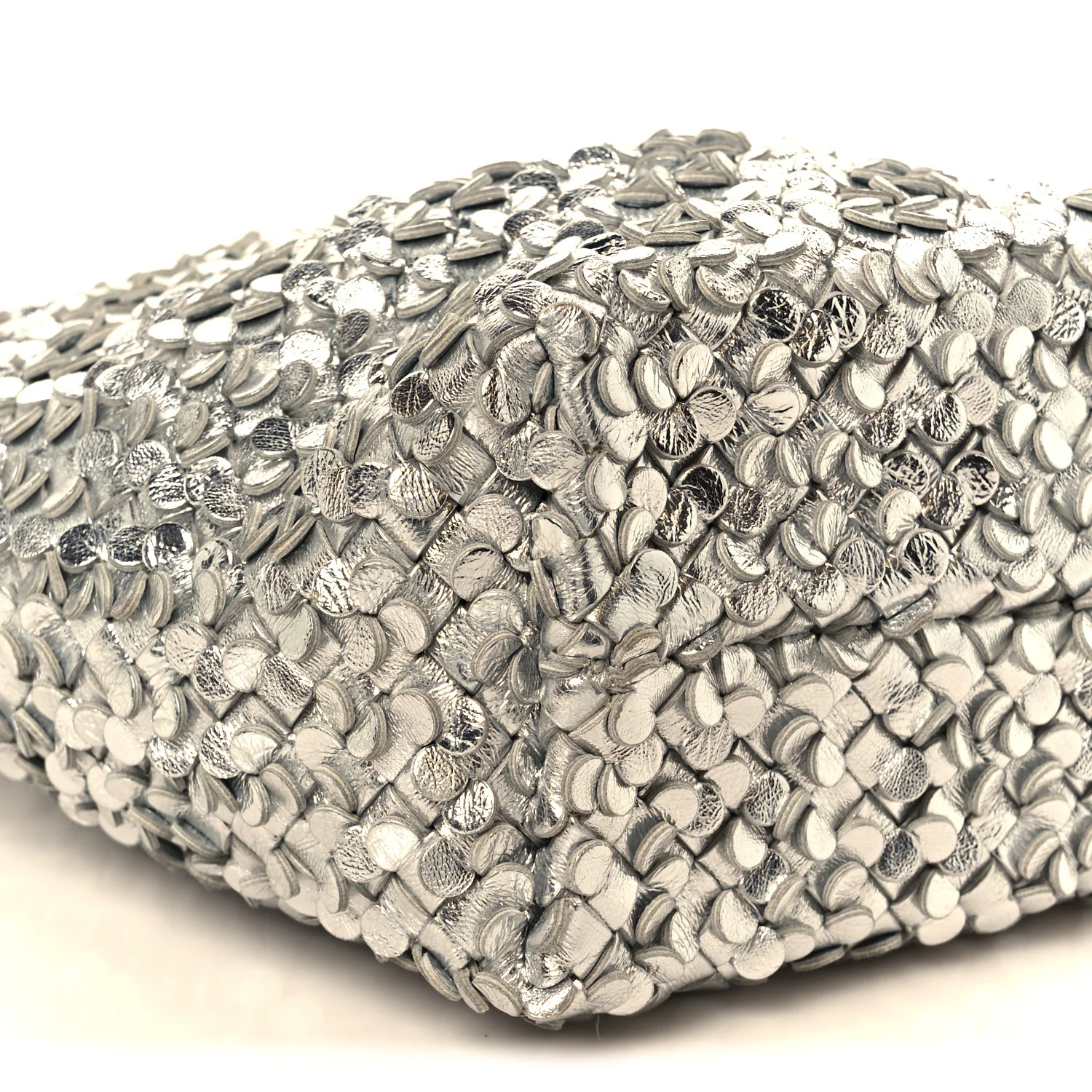 Laminated Nappa Intreccio Paillettes Small Cabat Bucket Silver - Image 11