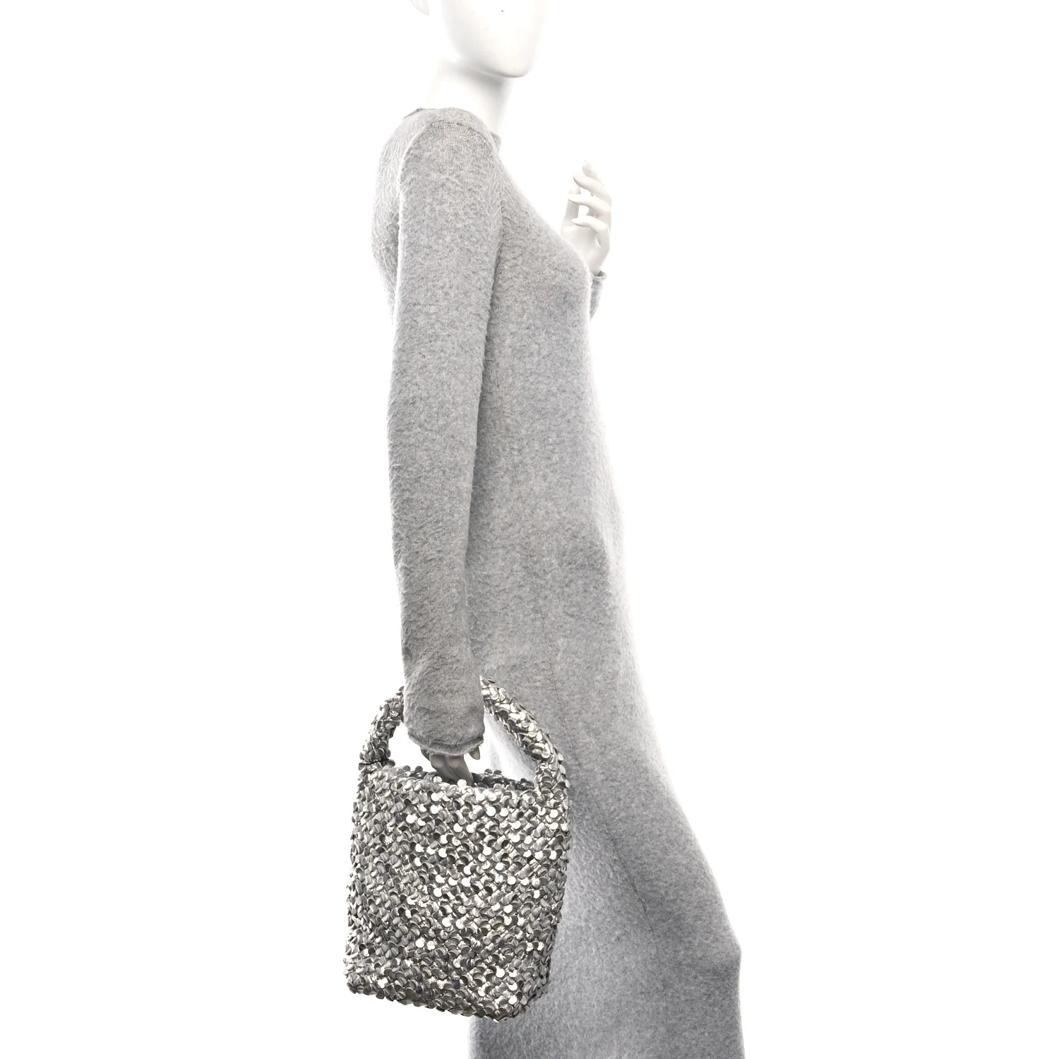 Laminated Nappa Intreccio Paillettes Small Cabat Bucket Silver - Image 2