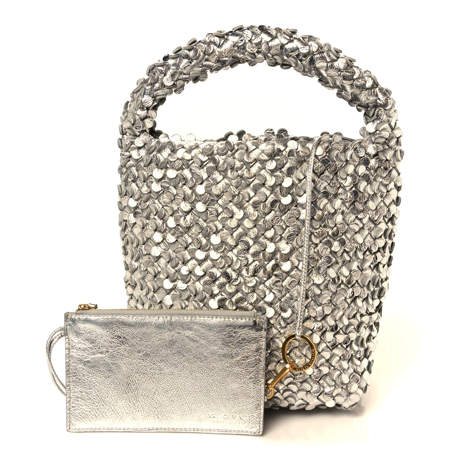 Laminated Nappa Intreccio Paillettes Small Cabat Bucket Silver - Image 3