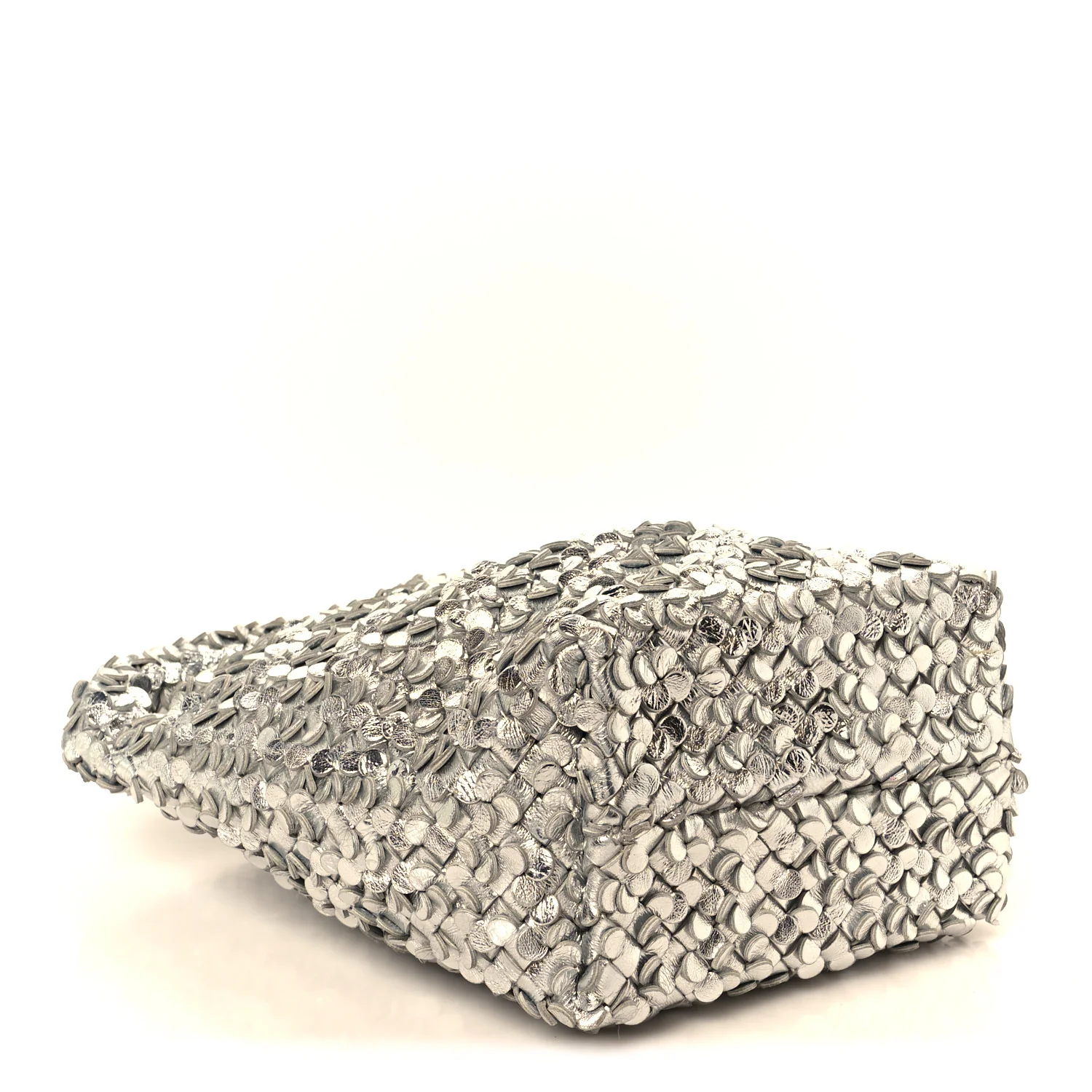Laminated Nappa Intreccio Paillettes Small Cabat Bucket Silver - Image 5