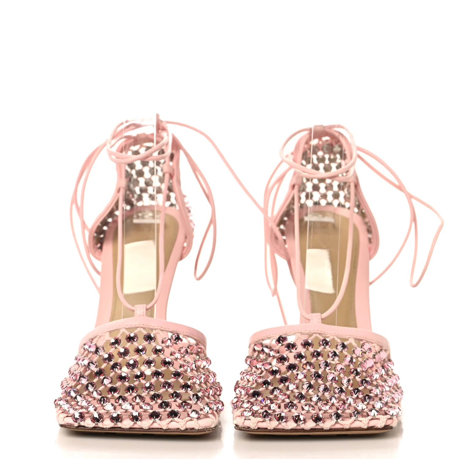 Mesh Nappa Crystal Embellished Sparkle Stretch Ankle Tie 90mm Sandals 38 Camellia - Image 3