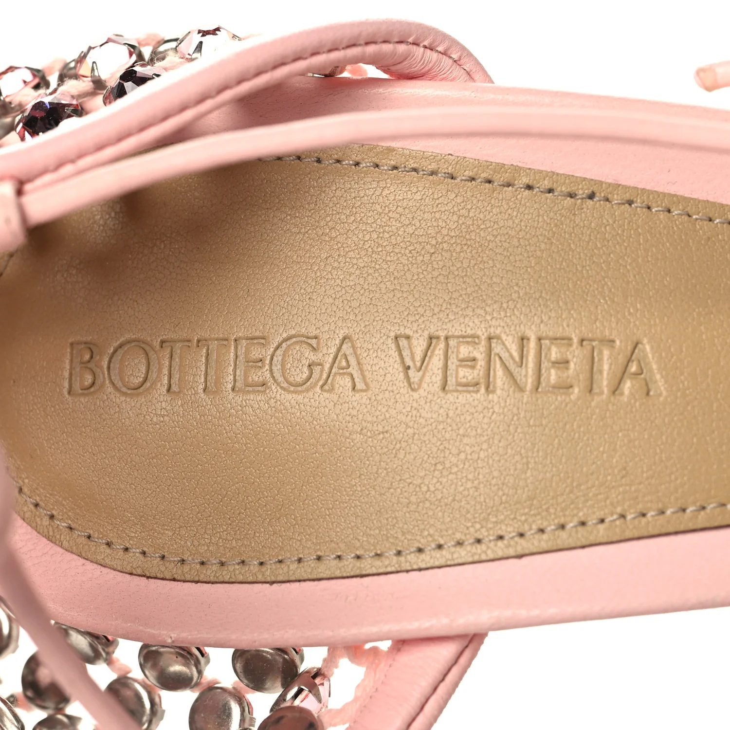Mesh Nappa Crystal Embellished Sparkle Stretch Ankle Tie 90mm Sandals 38 Camellia - Image 8