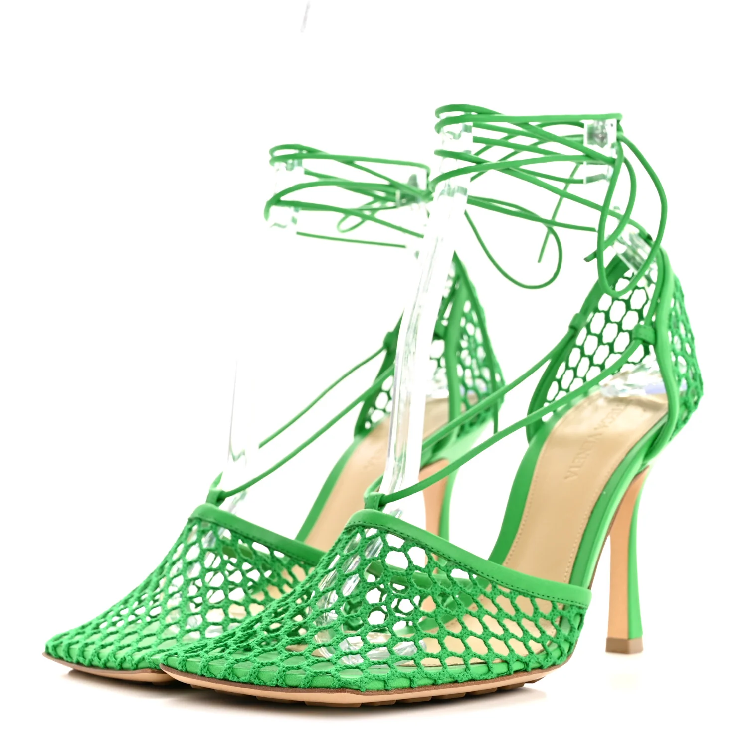 Mesh Nappa Stretch Ankle Tie 90mm Sandals 38 Grass - Image 4