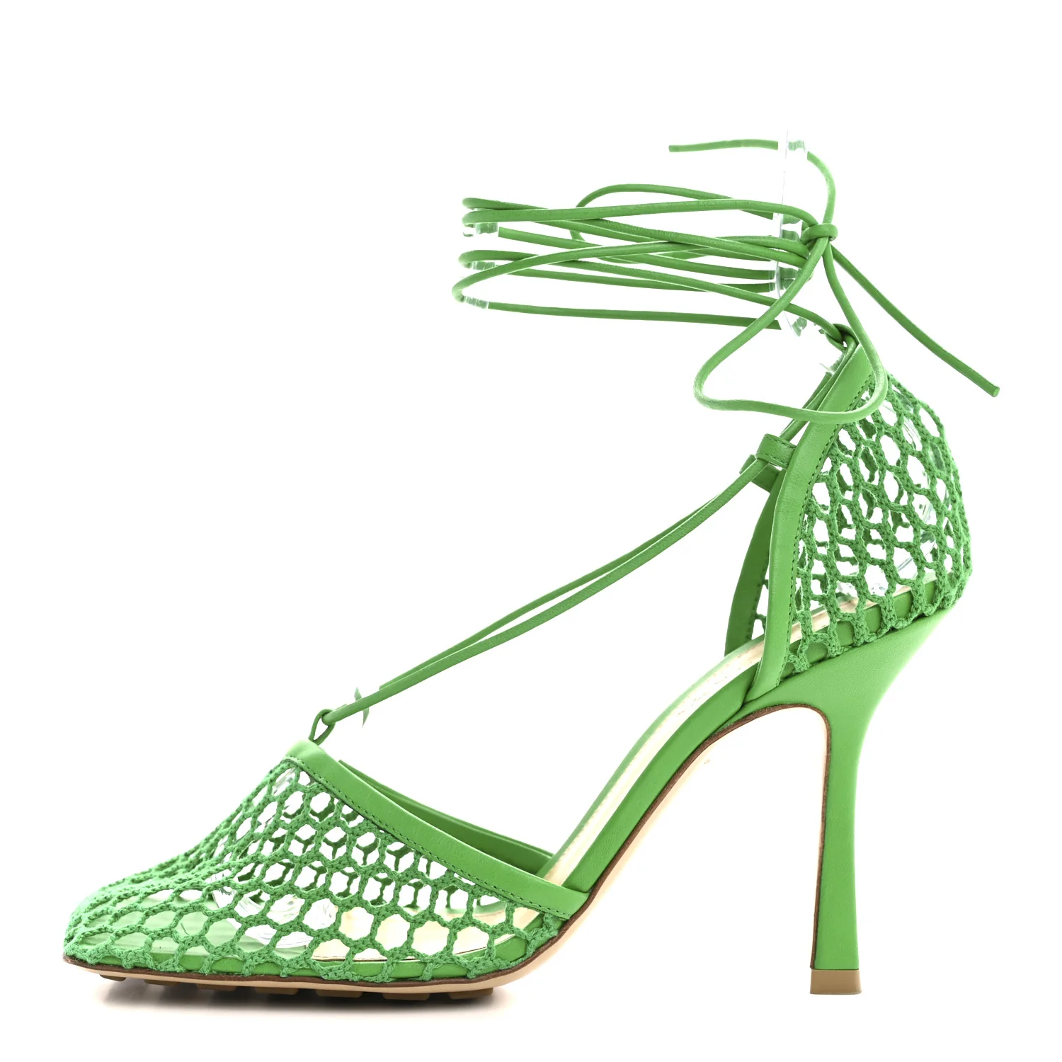 Mesh Nappa Stretch Ankle Tie 90mm Sandals 38.5 Grass