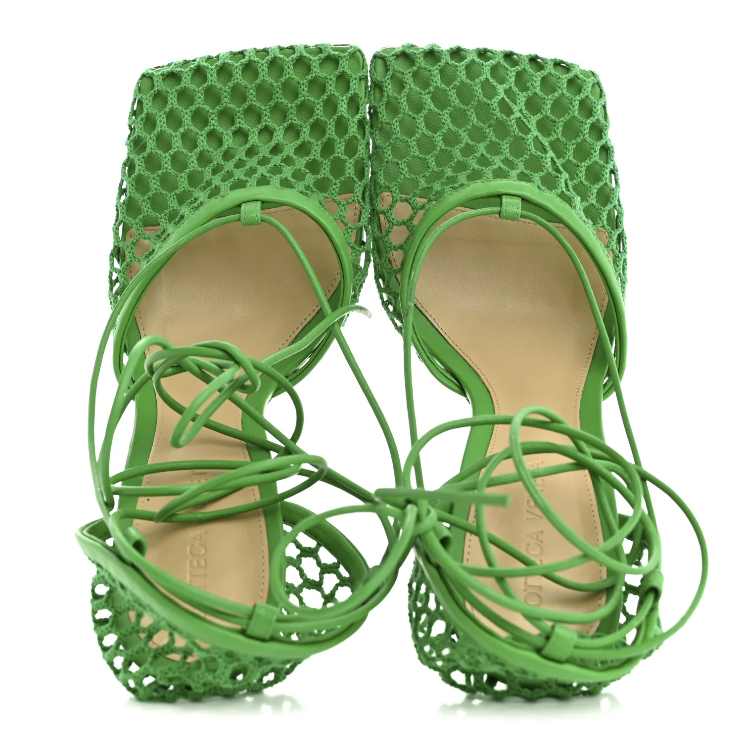 Mesh Nappa Stretch Ankle Tie 90mm Sandals 38.5 Grass - Image 2