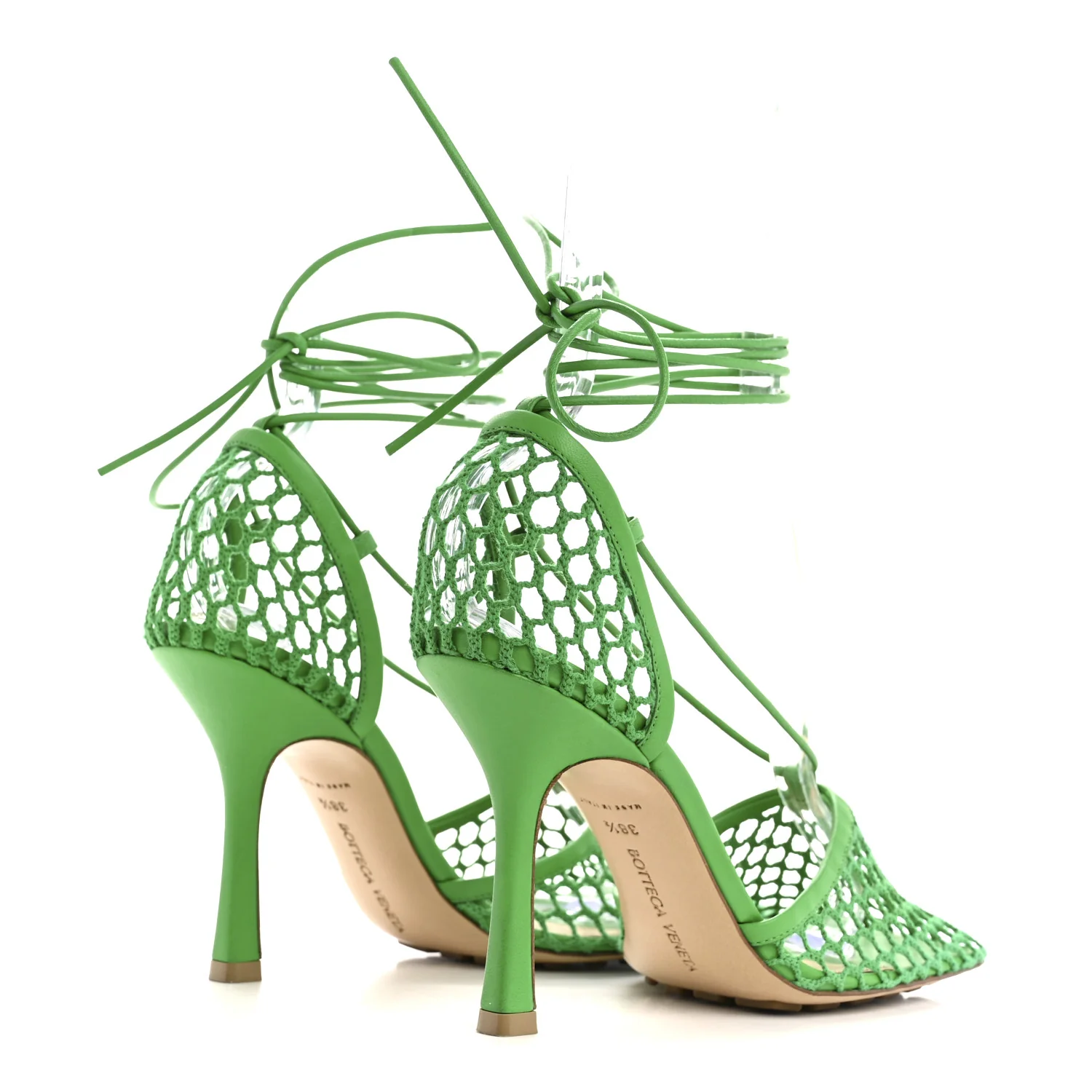 Mesh Nappa Stretch Ankle Tie 90mm Sandals 38.5 Grass - Image 5