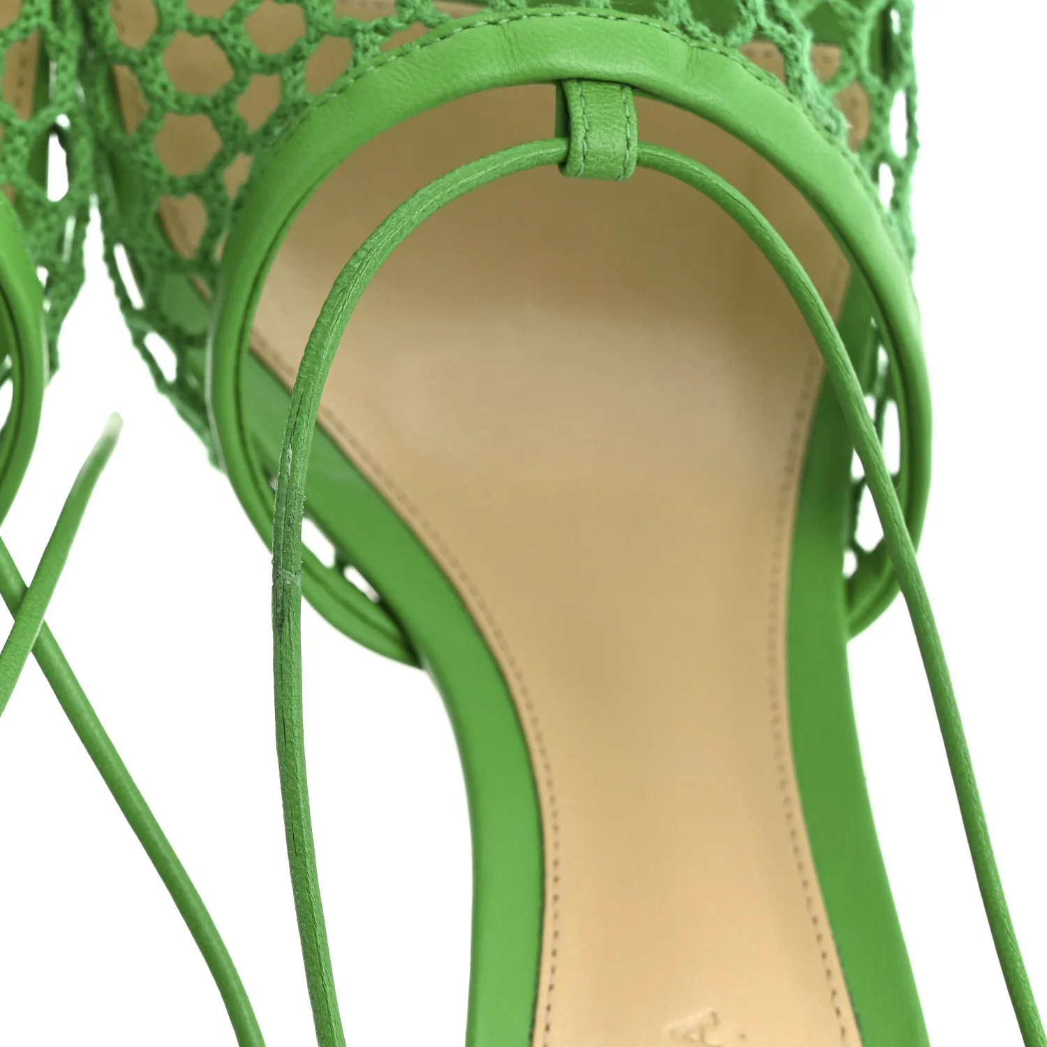 Mesh Nappa Stretch Ankle Tie 90mm Sandals 38.5 Grass - Image 9