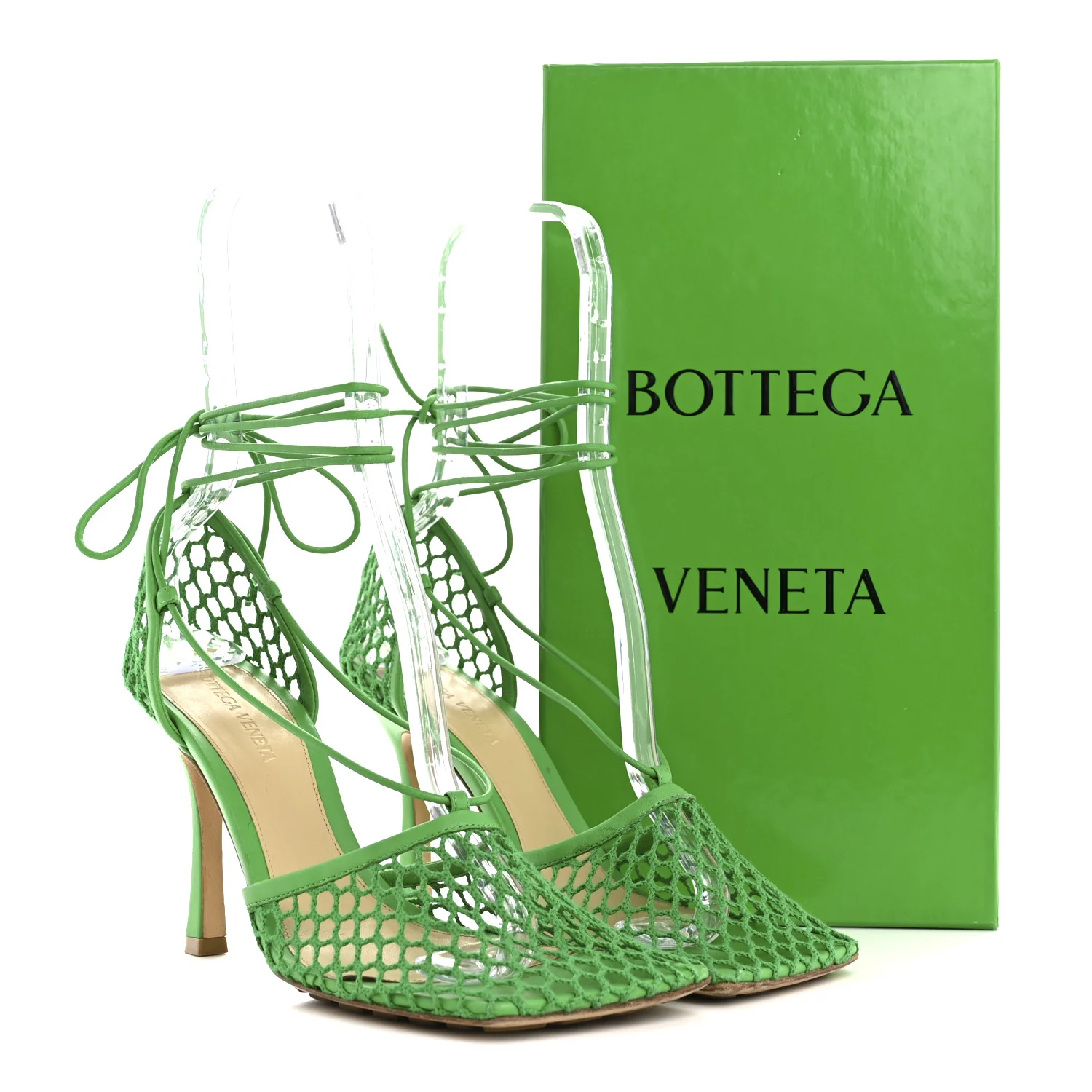 Mesh Nappa Stretch Ankle Tie 90mm Sandals 39 Grass - Image 10