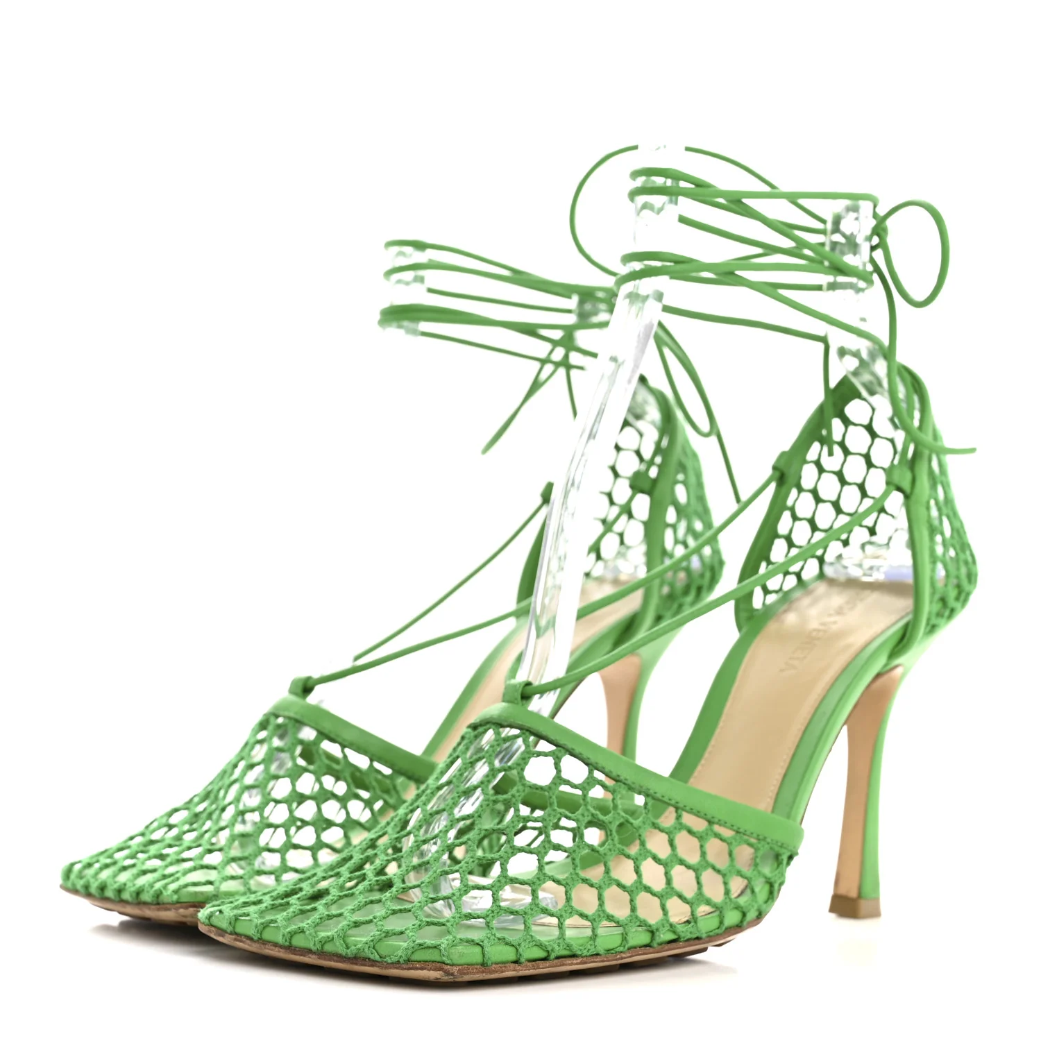 Mesh Nappa Stretch Ankle Tie 90mm Sandals 39 Grass - Image 4