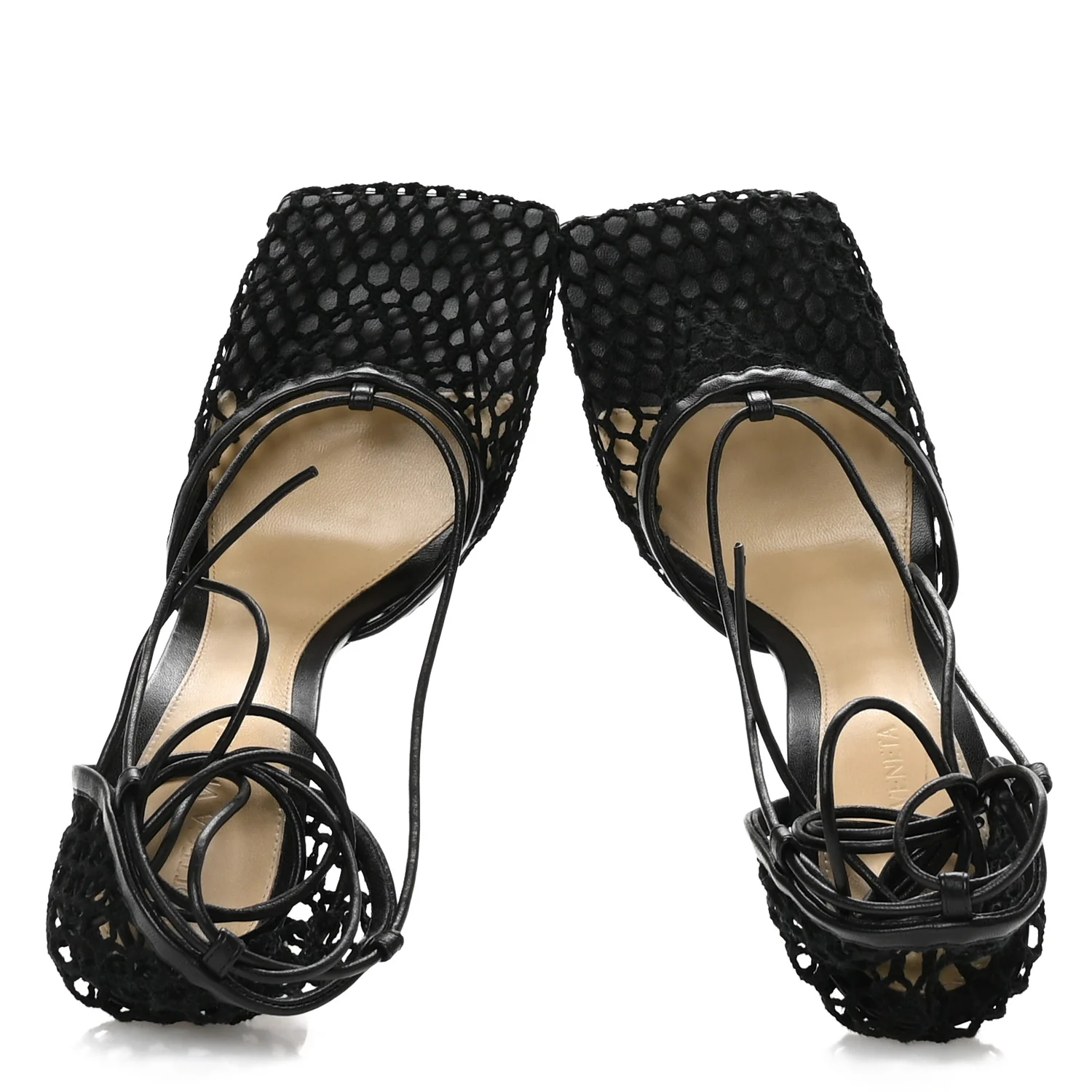 Mesh Nappa Stretch Ankle Tie Sandals 40 Black - Image 2