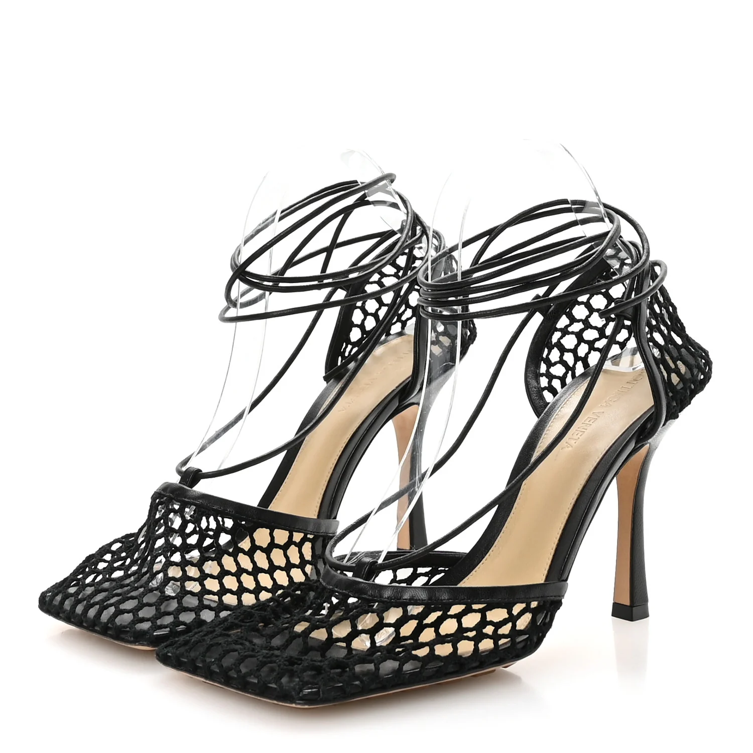 Mesh Nappa Stretch Ankle Tie Sandals 40 Black - Image 4