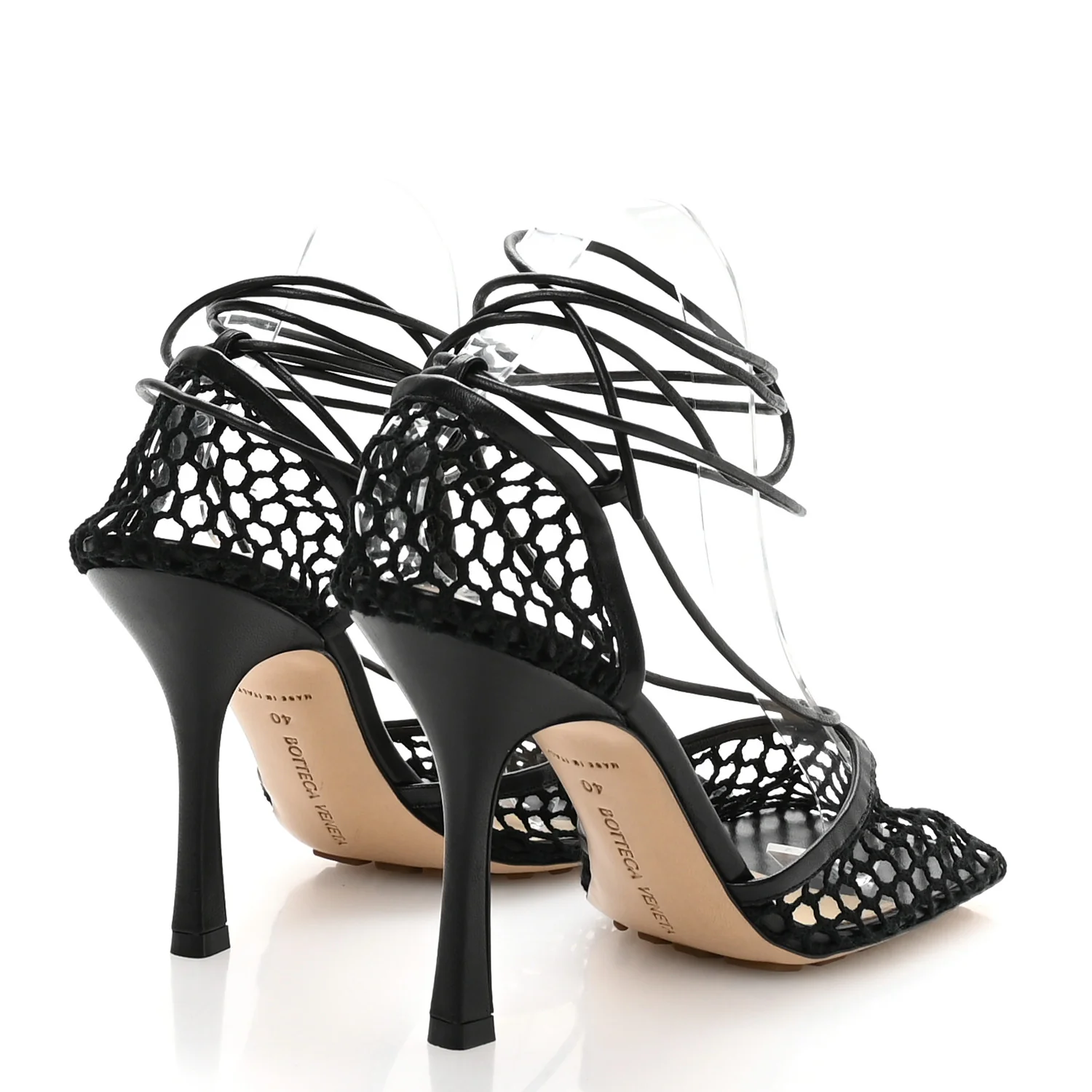 Mesh Nappa Stretch Ankle Tie Sandals 40 Black - Image 5