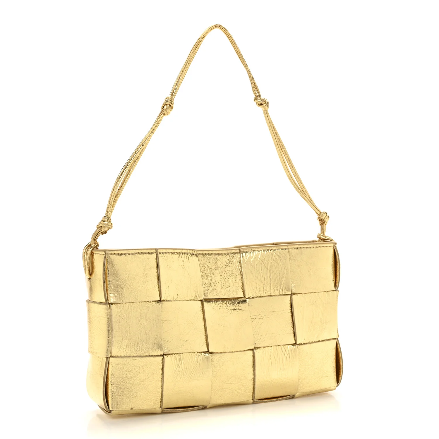 Metallic Lambskin Maxi Intrecciato Cassette Pouch On Strap Bag Gold - Image 3