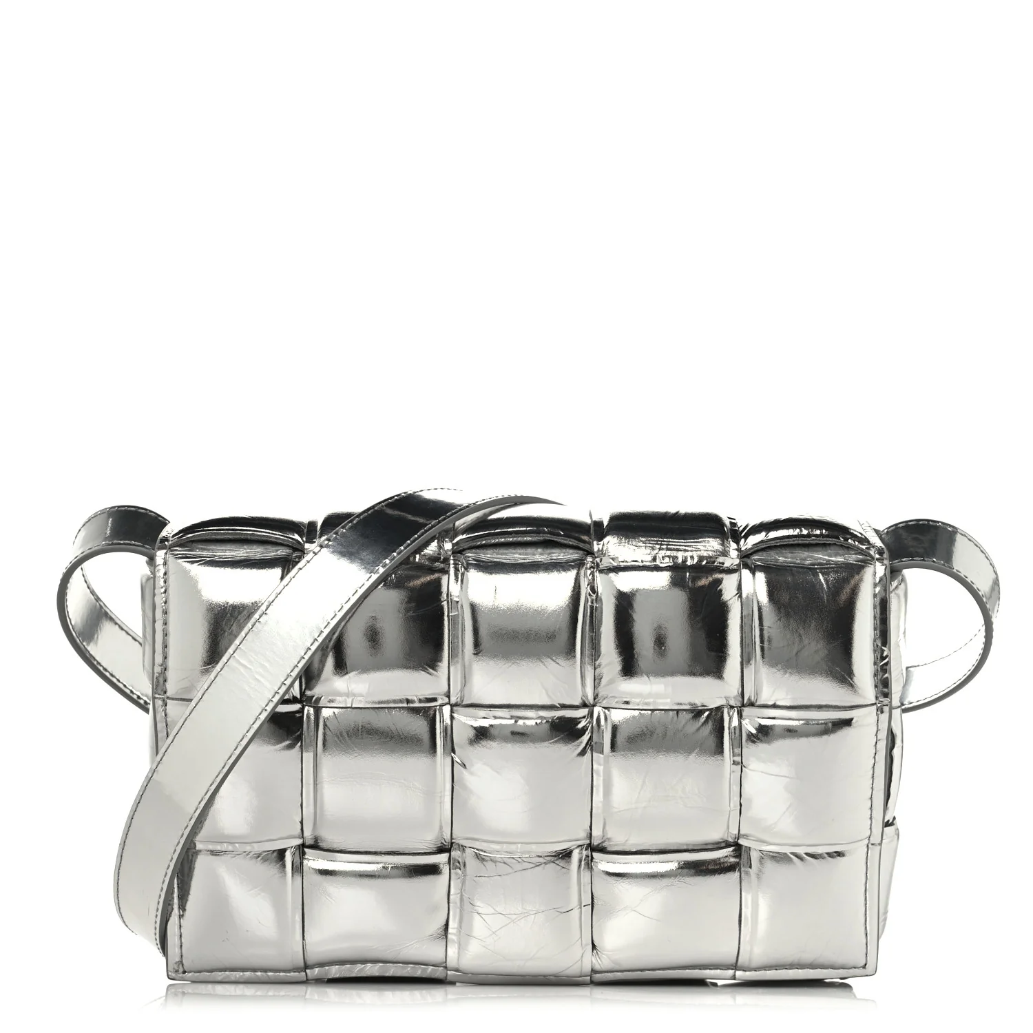 Metallic Lambskin Padded Cassette Crossbody Bag Silver