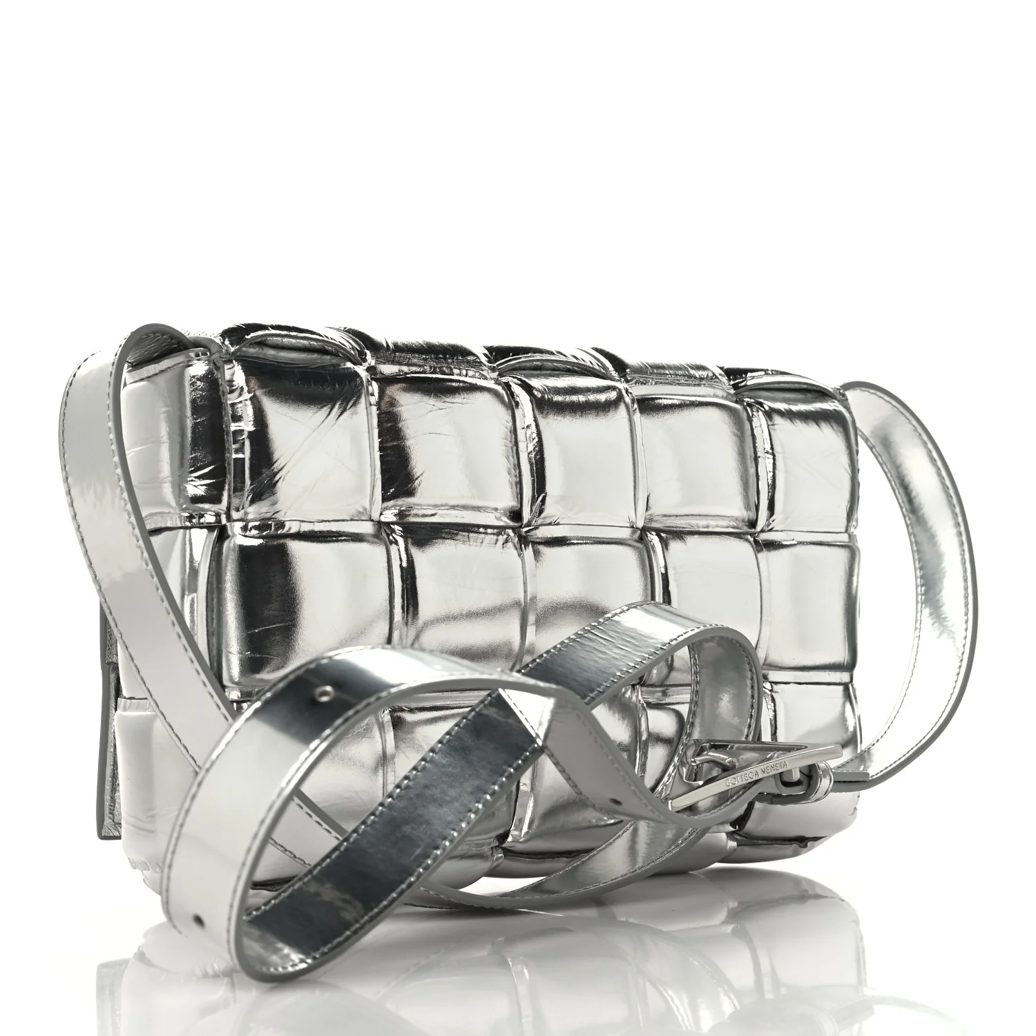 Metallic Lambskin Padded Cassette Crossbody Bag Silver - Image 3