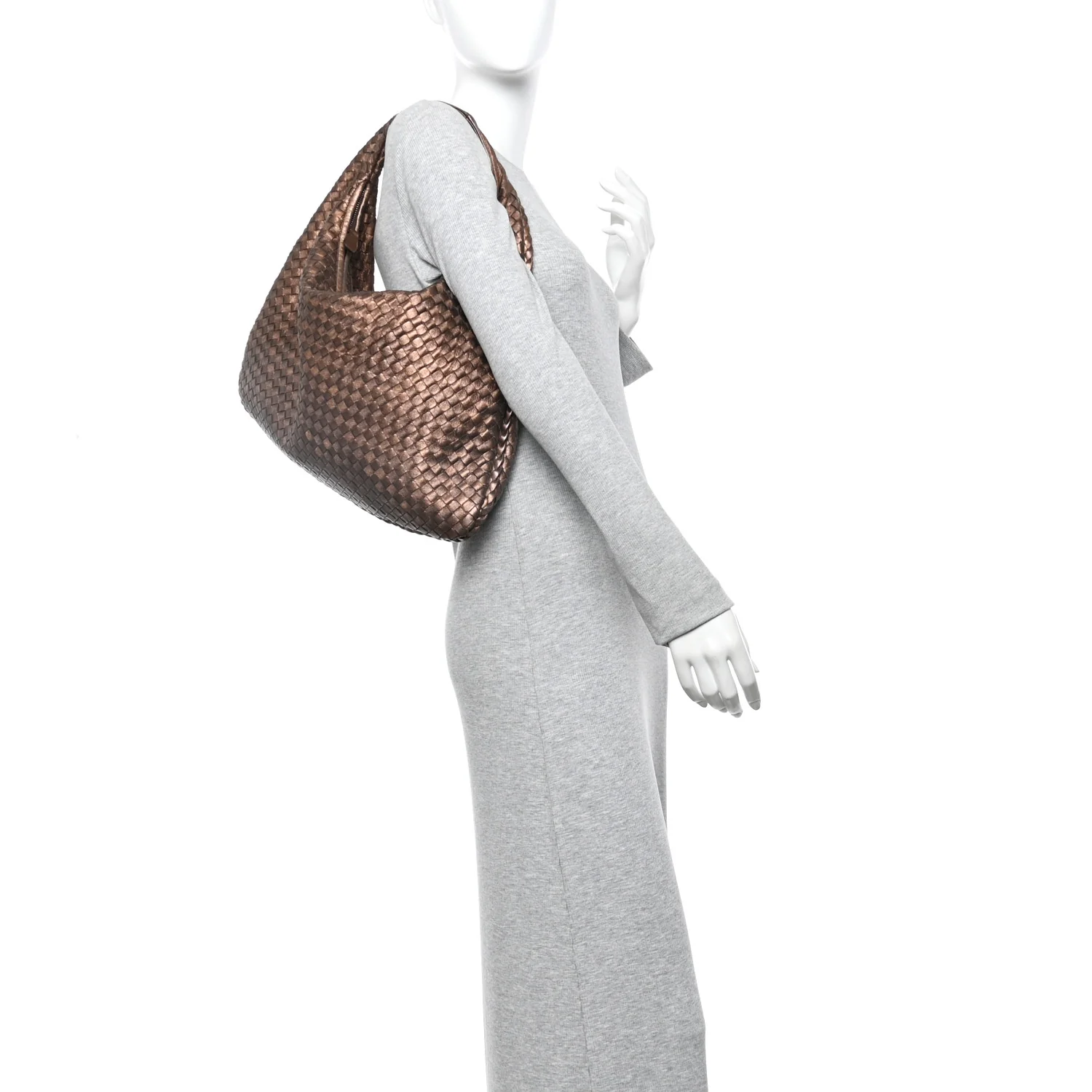 Metallic Nappa Intrecciato Large Veneta Hobo Copper - Image 2