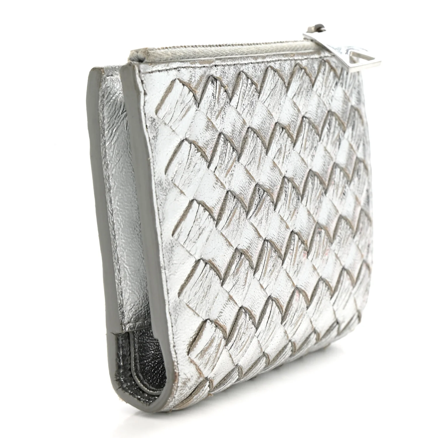 Metallic Nappa Intrecciato Small Bi-Fold Zip Wallet Silver - Image 3