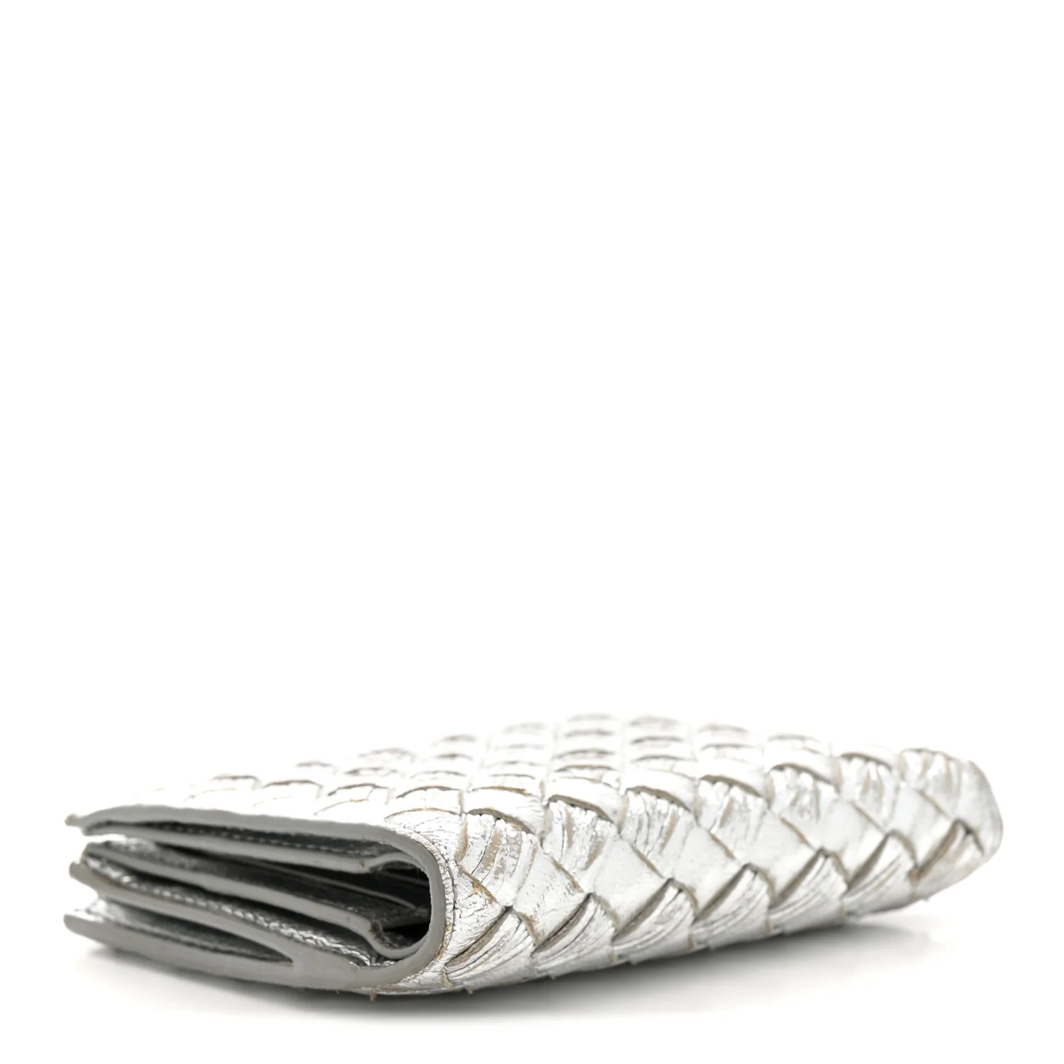 Metallic Nappa Intrecciato Small Bi-Fold Zip Wallet Silver - Image 4