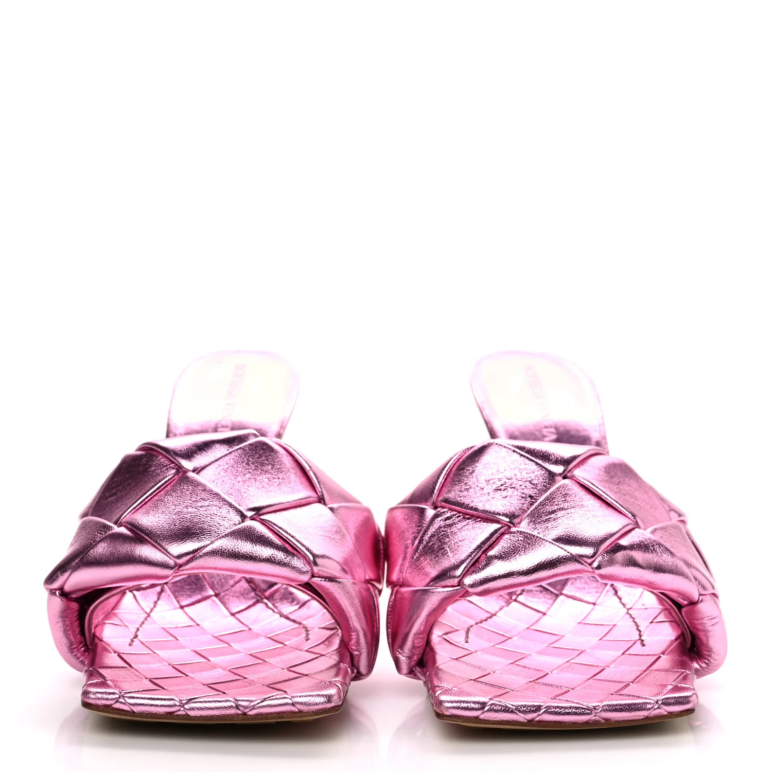 Metallic Nappa Maxi Intrecciato Lido 90mm Mule Sandals 39 Azalea - Image 3