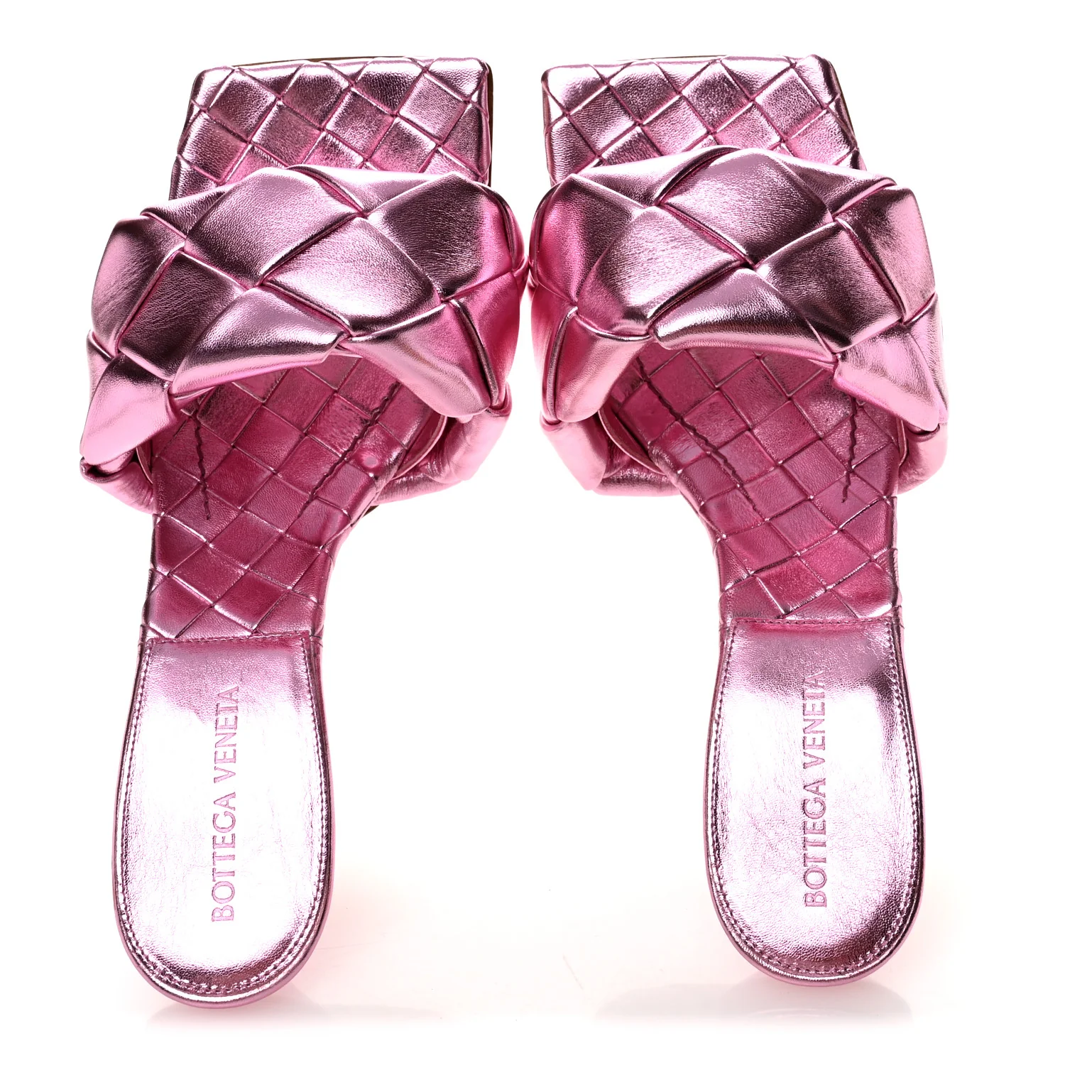 Metallic Nappa Maxi Intrecciato Lido 90mm Mule Sandals 39 Azalea - Image 2