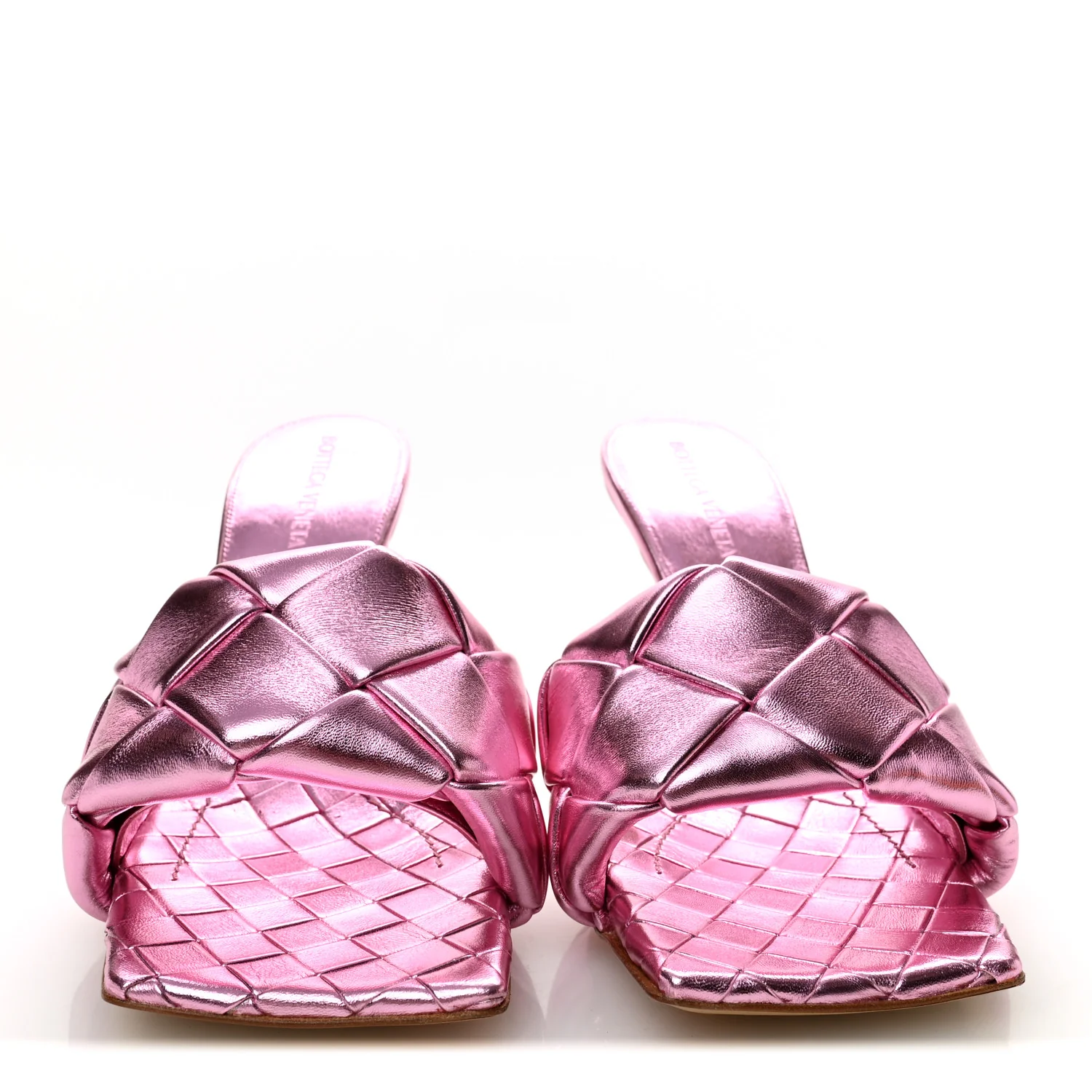 Metallic Nappa Maxi Intrecciato Lido 90mm Mule Sandals 39 Azalea - Image 3