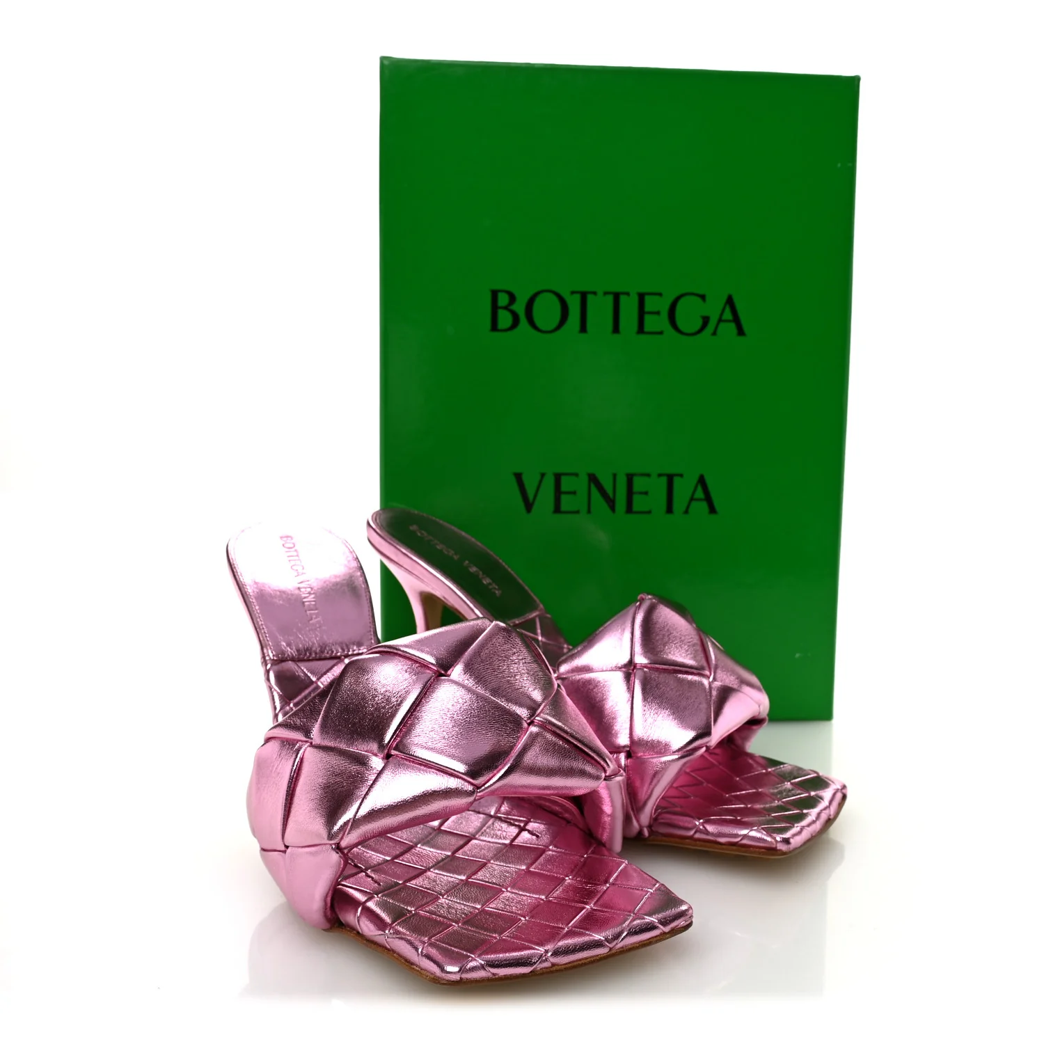 Metallic Nappa Maxi Intrecciato Lido 90mm Mule Sandals 39 Azalea - Image 9