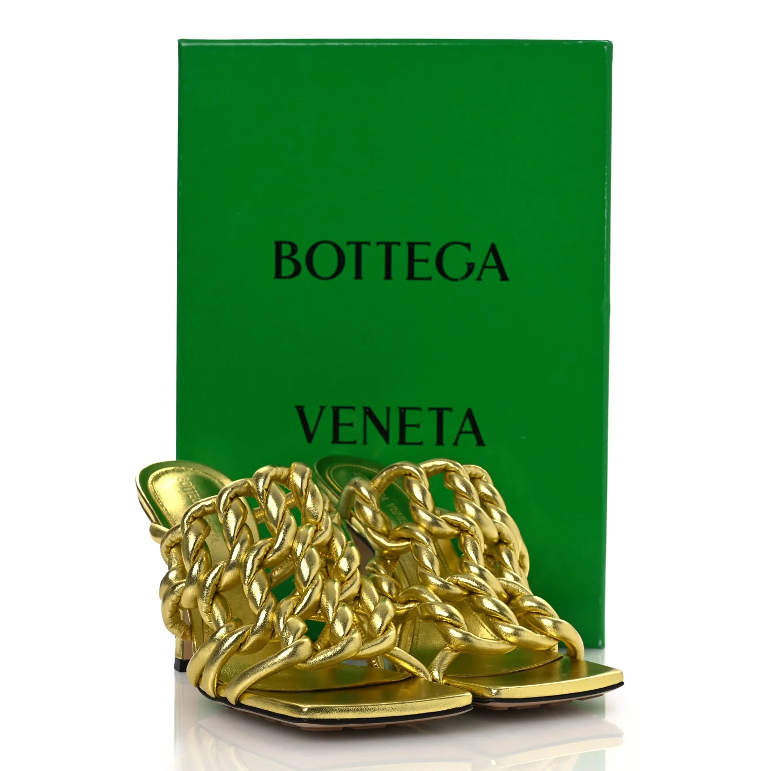 Metallic Nappa Reflection Weave Stretch Mules Sandals 37.5 Gold - Image 13