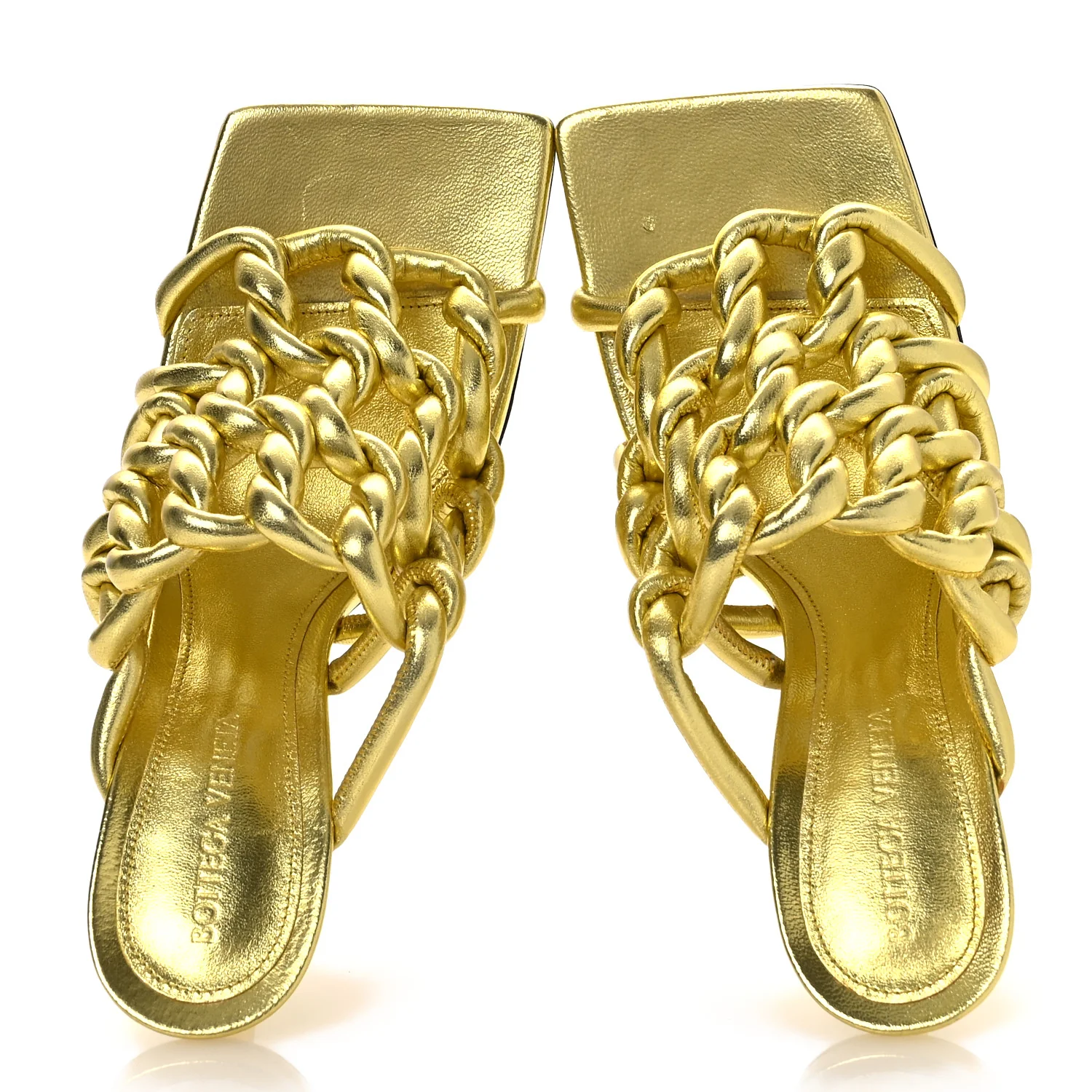 Metallic Nappa Reflection Weave Stretch Mules Sandals 37.5 Gold - Image 2