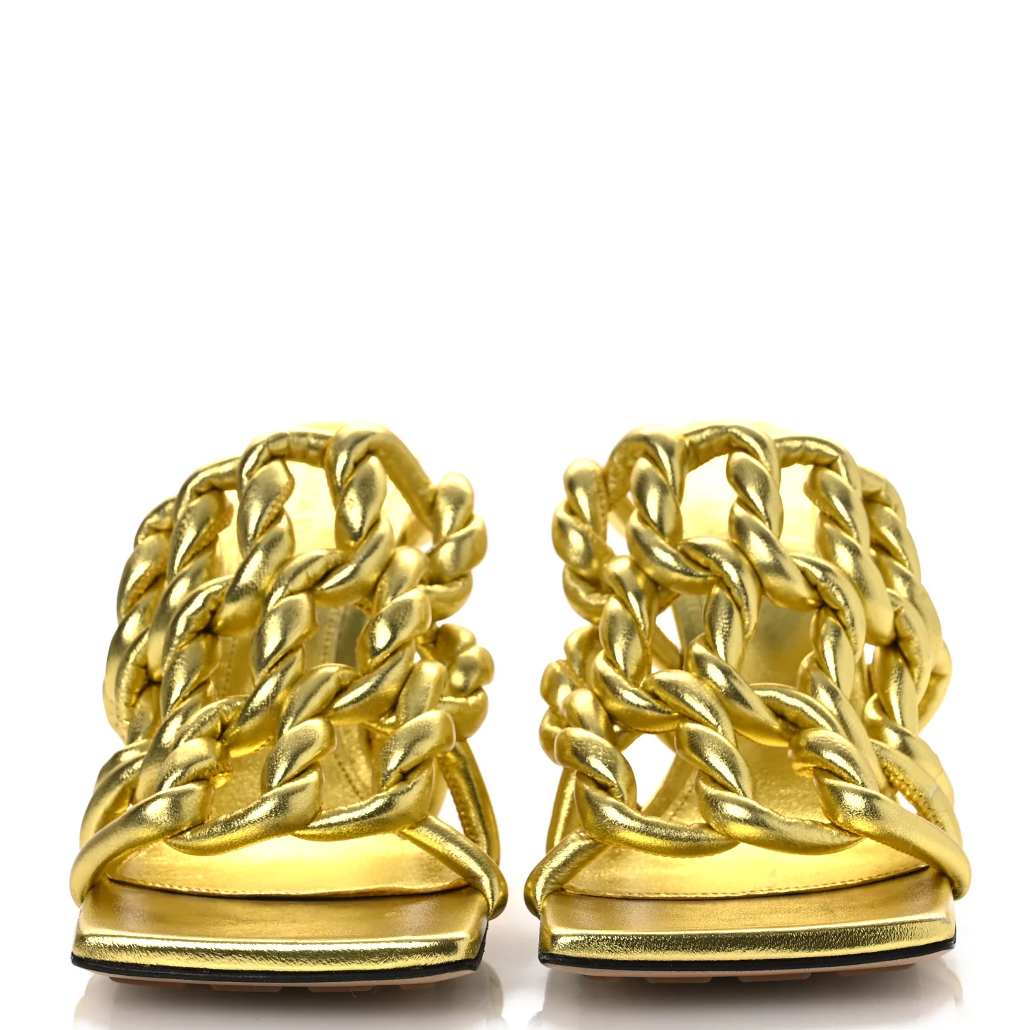 Metallic Nappa Reflection Weave Stretch Mules Sandals 37.5 Gold - Image 3