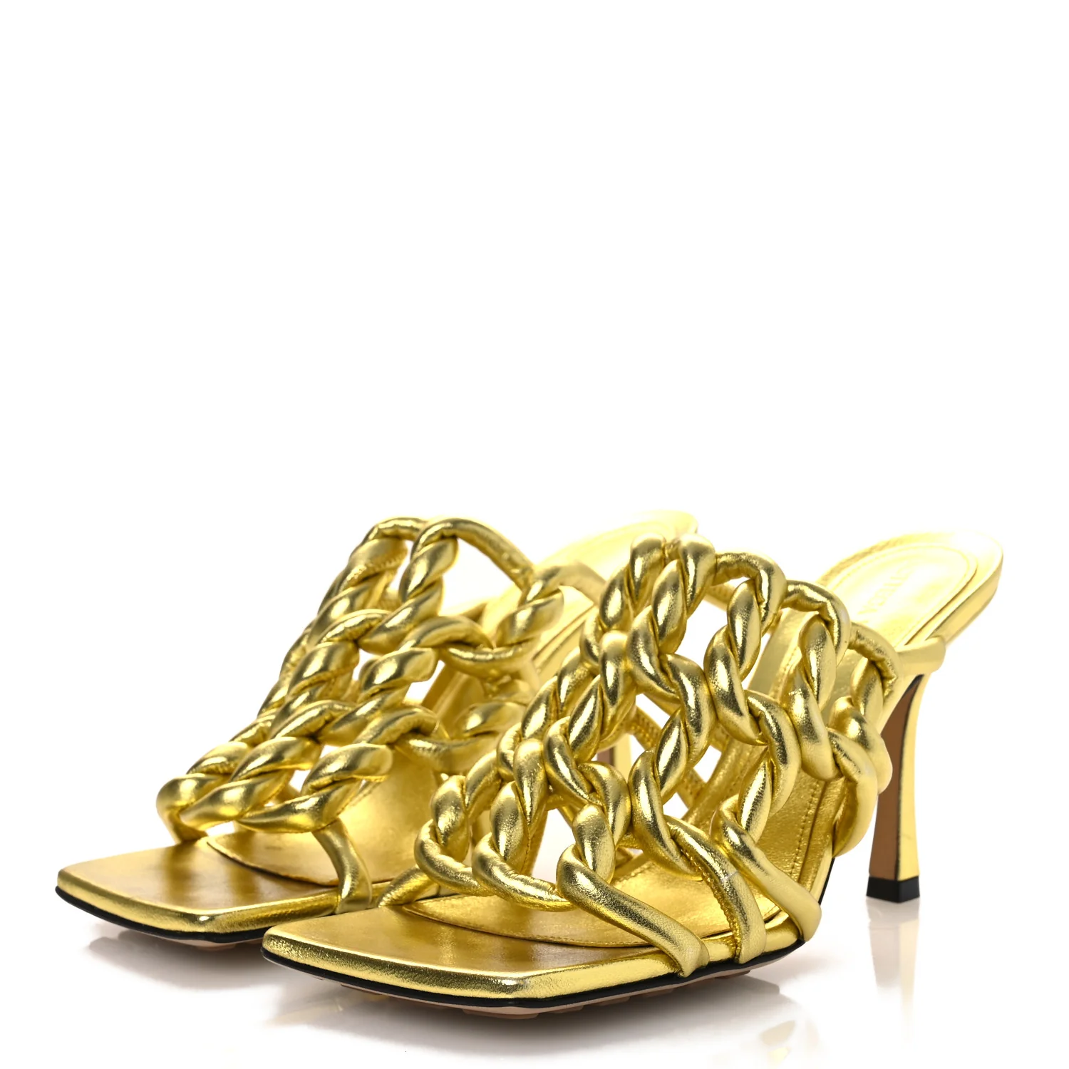 Metallic Nappa Reflection Weave Stretch Mules Sandals 37.5 Gold - Image 4