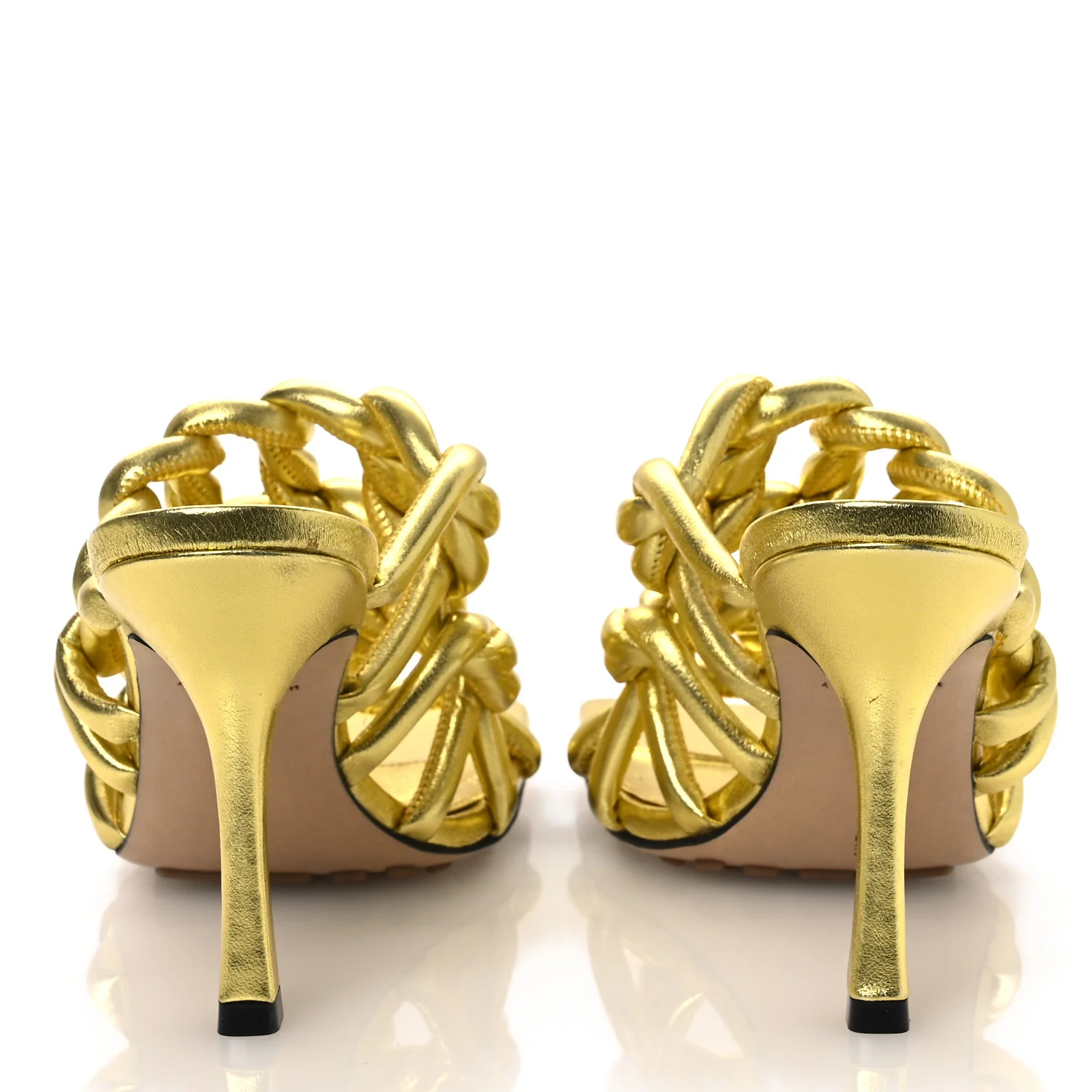 Metallic Nappa Reflection Weave Stretch Mules Sandals 37.5 Gold - Image 6