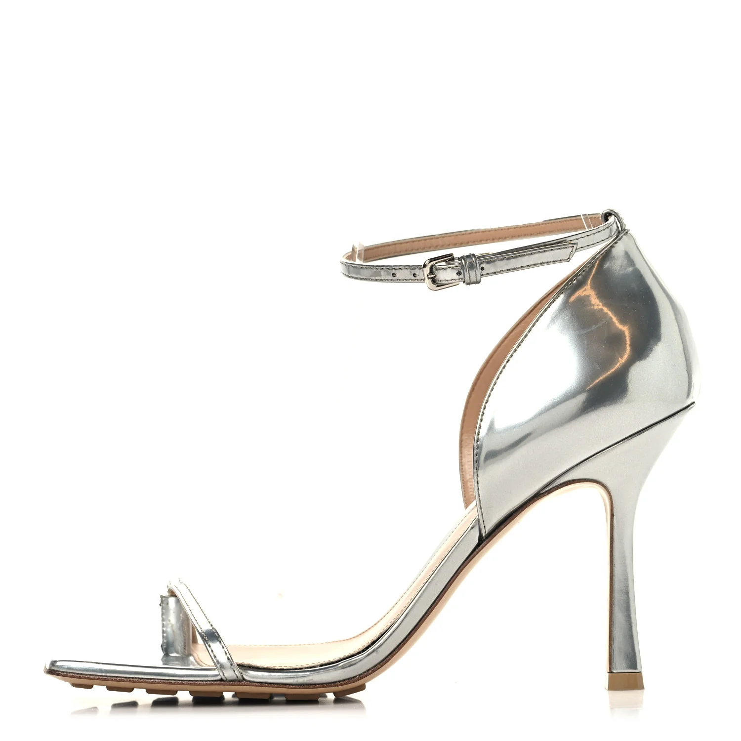 Mirror Calfskin Stretch 90mm Sandals 39 Silver