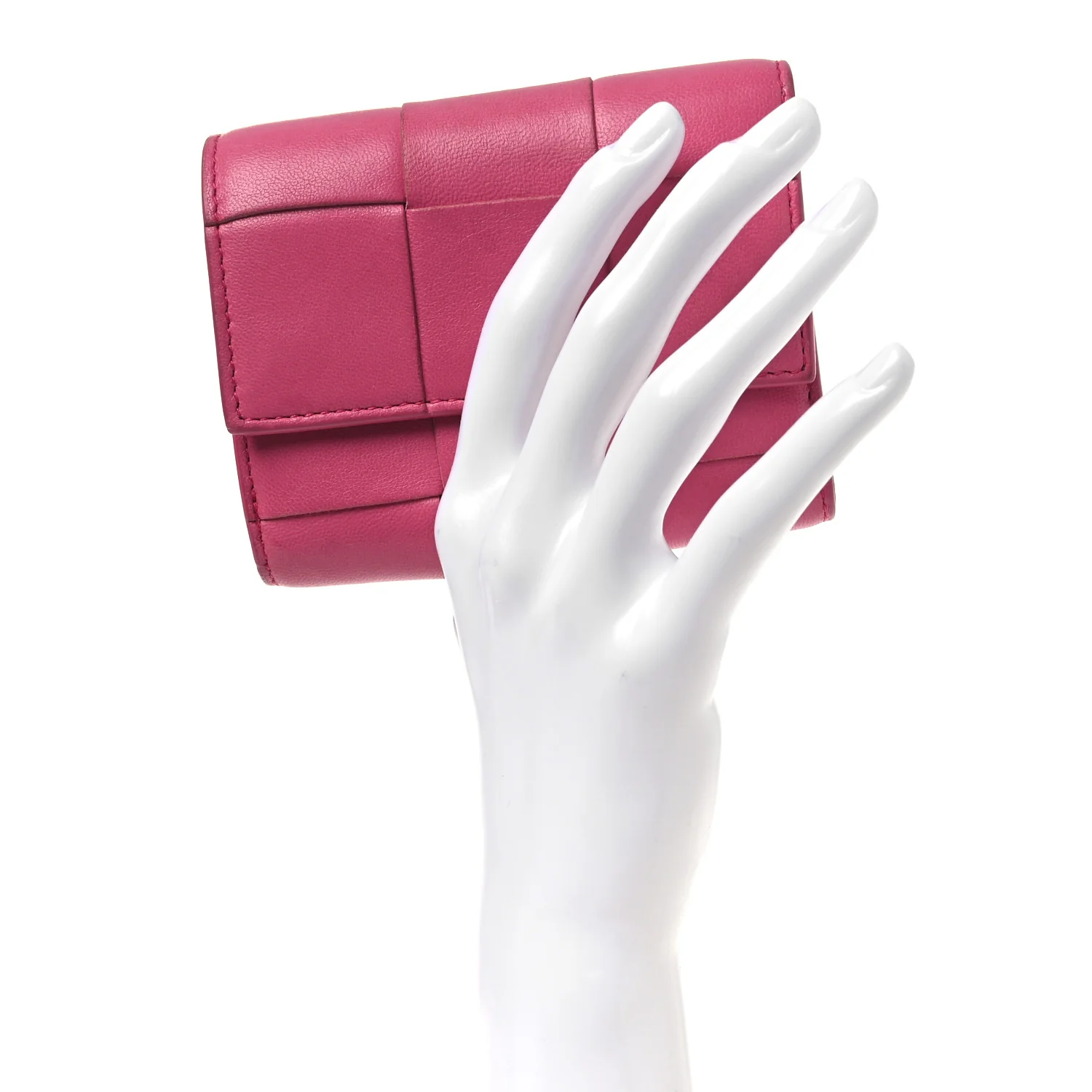 Nappa Calfskin Maxi Intrecciato Cassette Tri-Fold Wallet Cranberry - Image 2