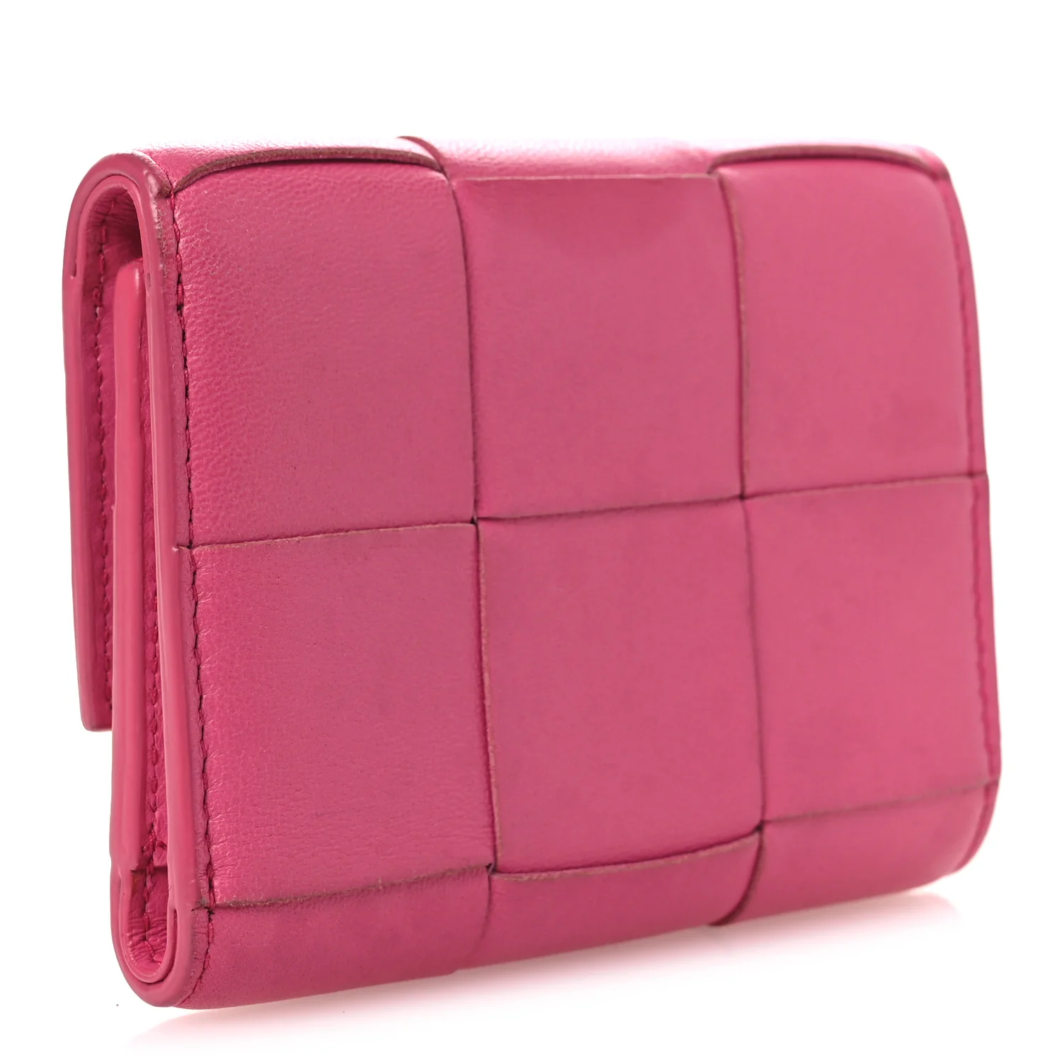 Nappa Calfskin Maxi Intrecciato Cassette Tri-Fold Wallet Cranberry - Image 3