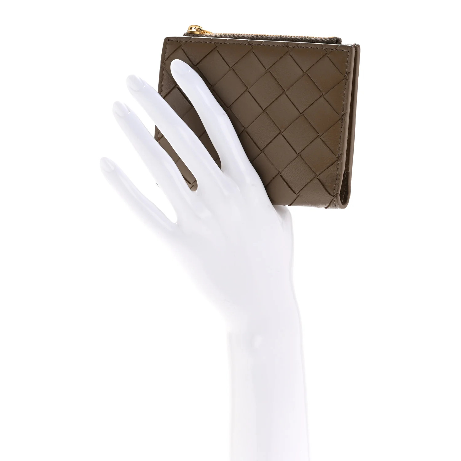 Nappa Intrecciato Bifold Zip Wallet Taupe Grey - Image 2