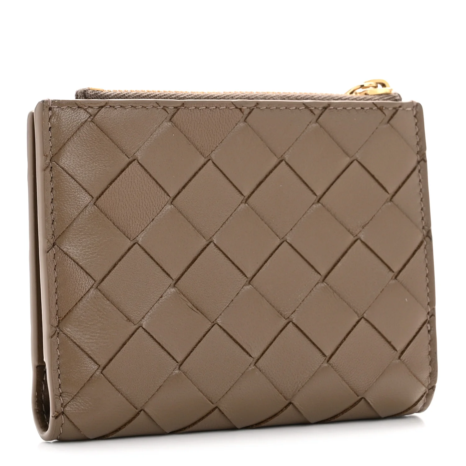 Nappa Intrecciato Bifold Zip Wallet Taupe Grey - Image 3