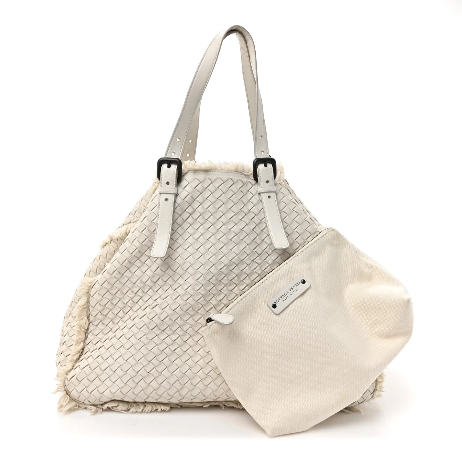 Nappa Intrecciato Canvas Fringe Maltinto Tote White - Image 3