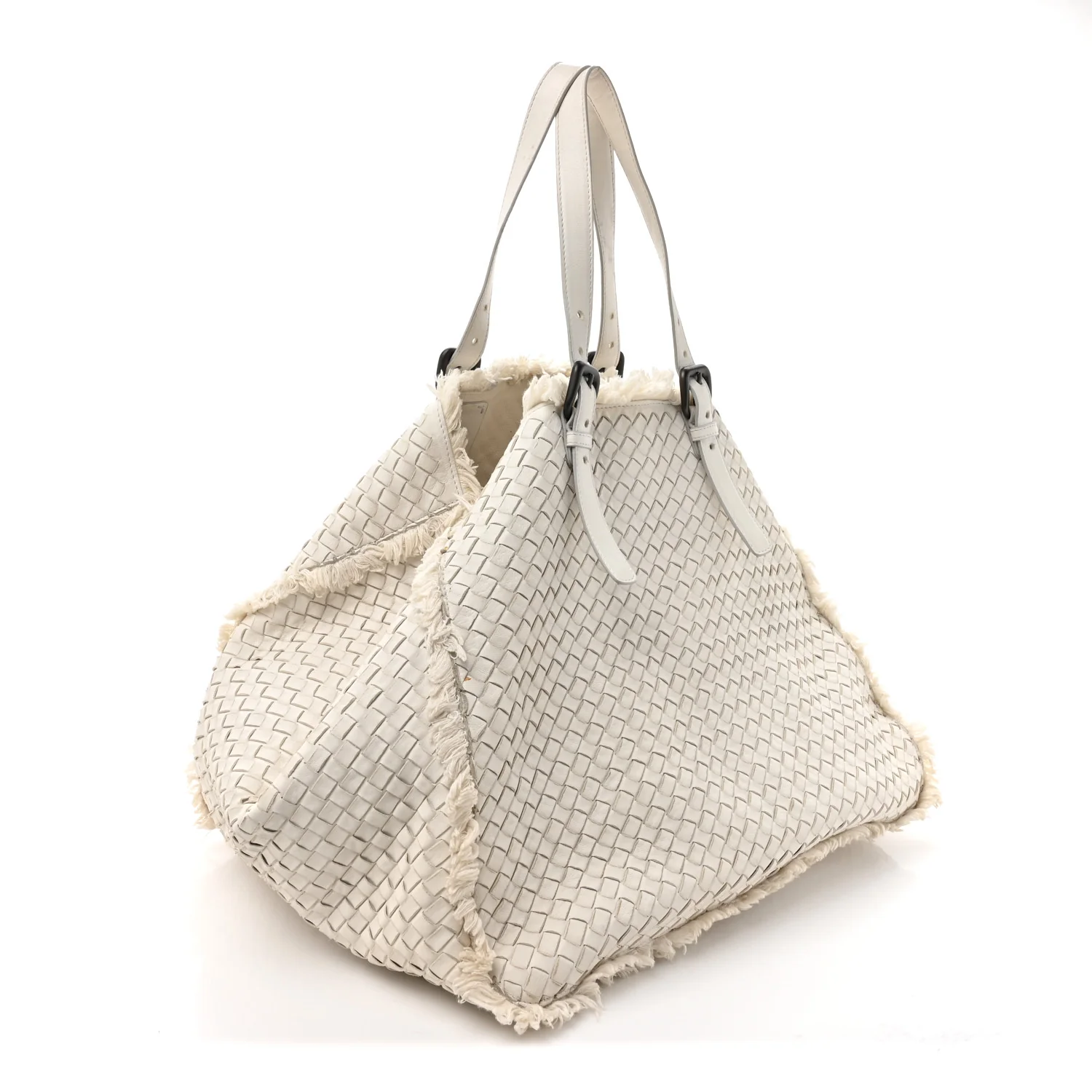 Nappa Intrecciato Canvas Fringe Maltinto Tote White - Image 4