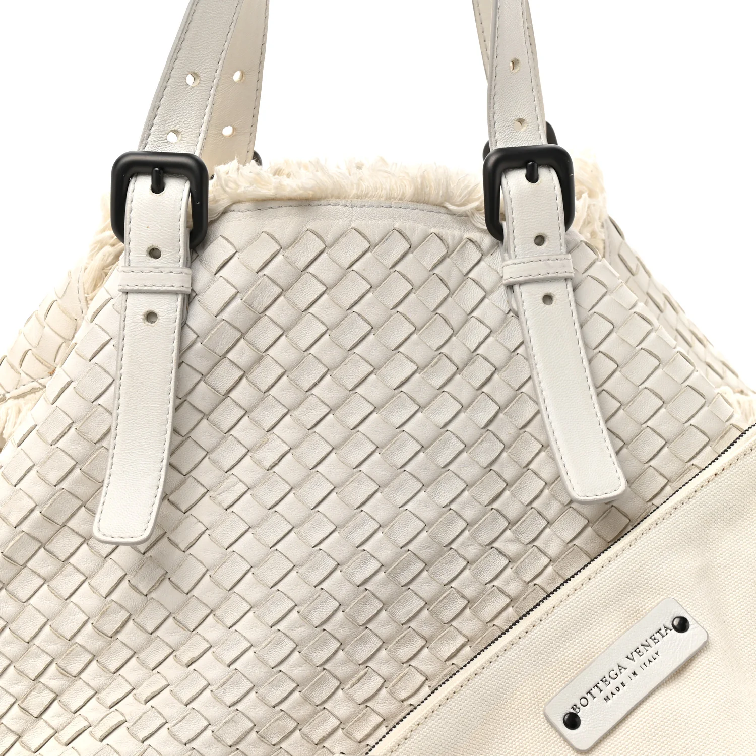 Nappa Intrecciato Canvas Fringe Maltinto Tote White - Image 8