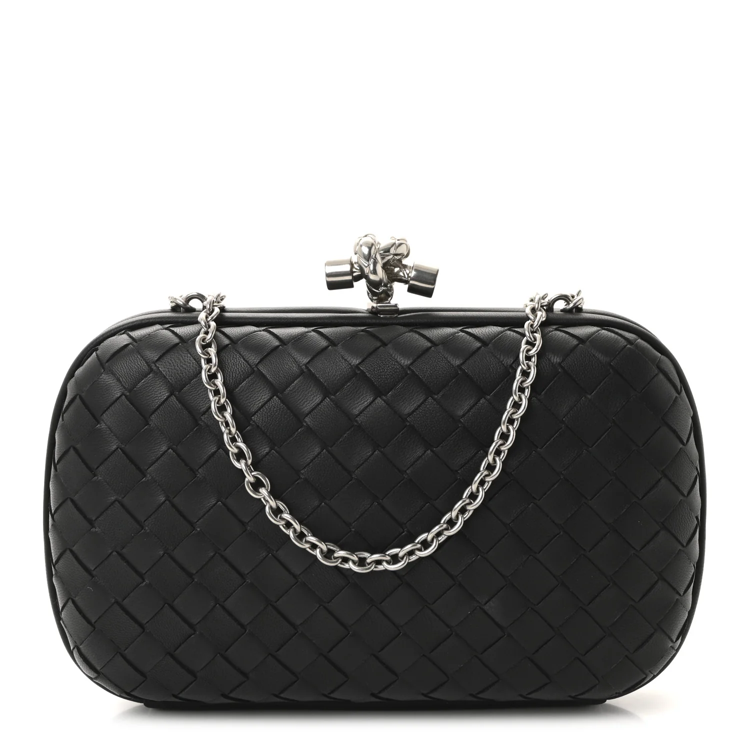 Nappa Intrecciato Chain Knot Clutch Black
