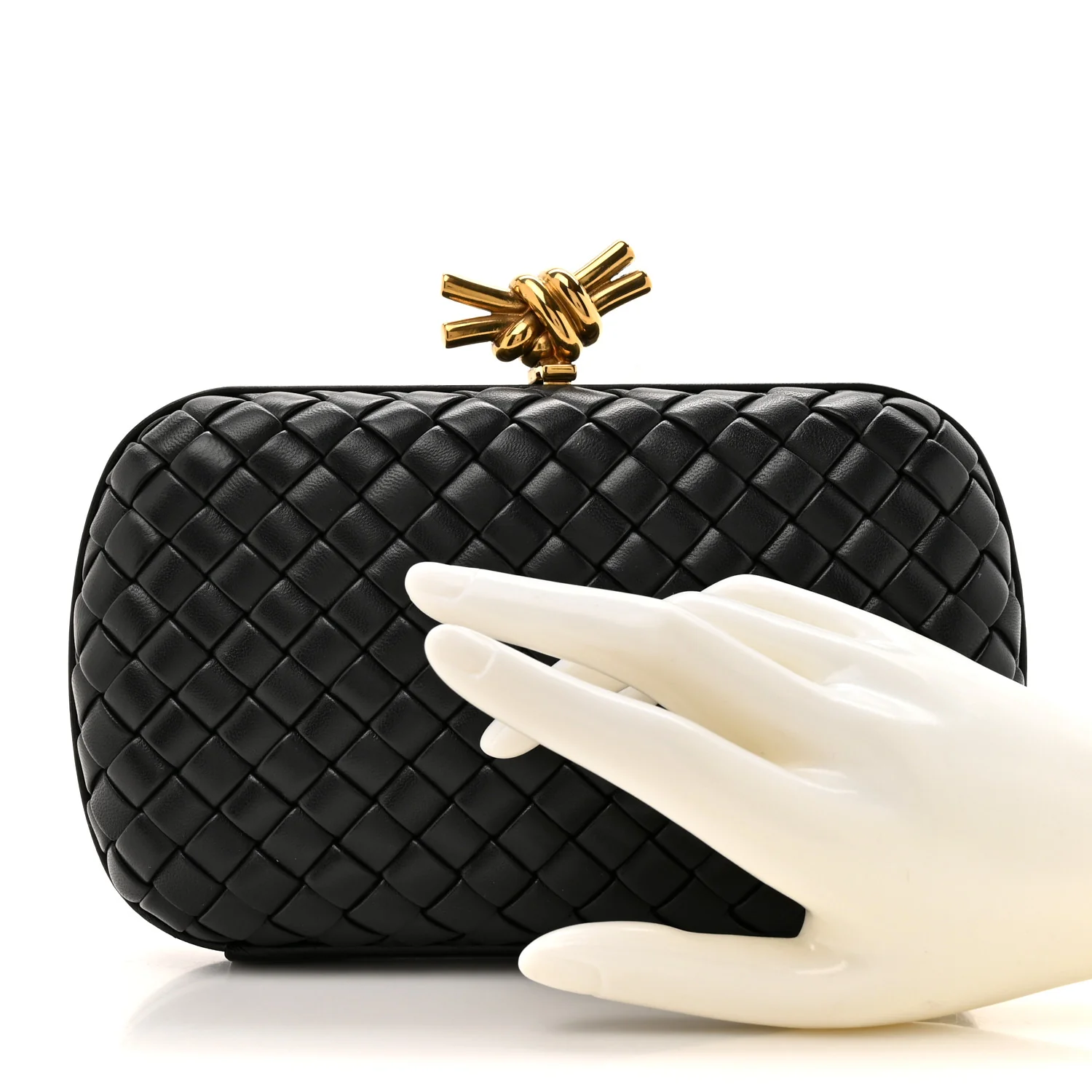 Nappa Intrecciato Knot Clutch Black - Image 2