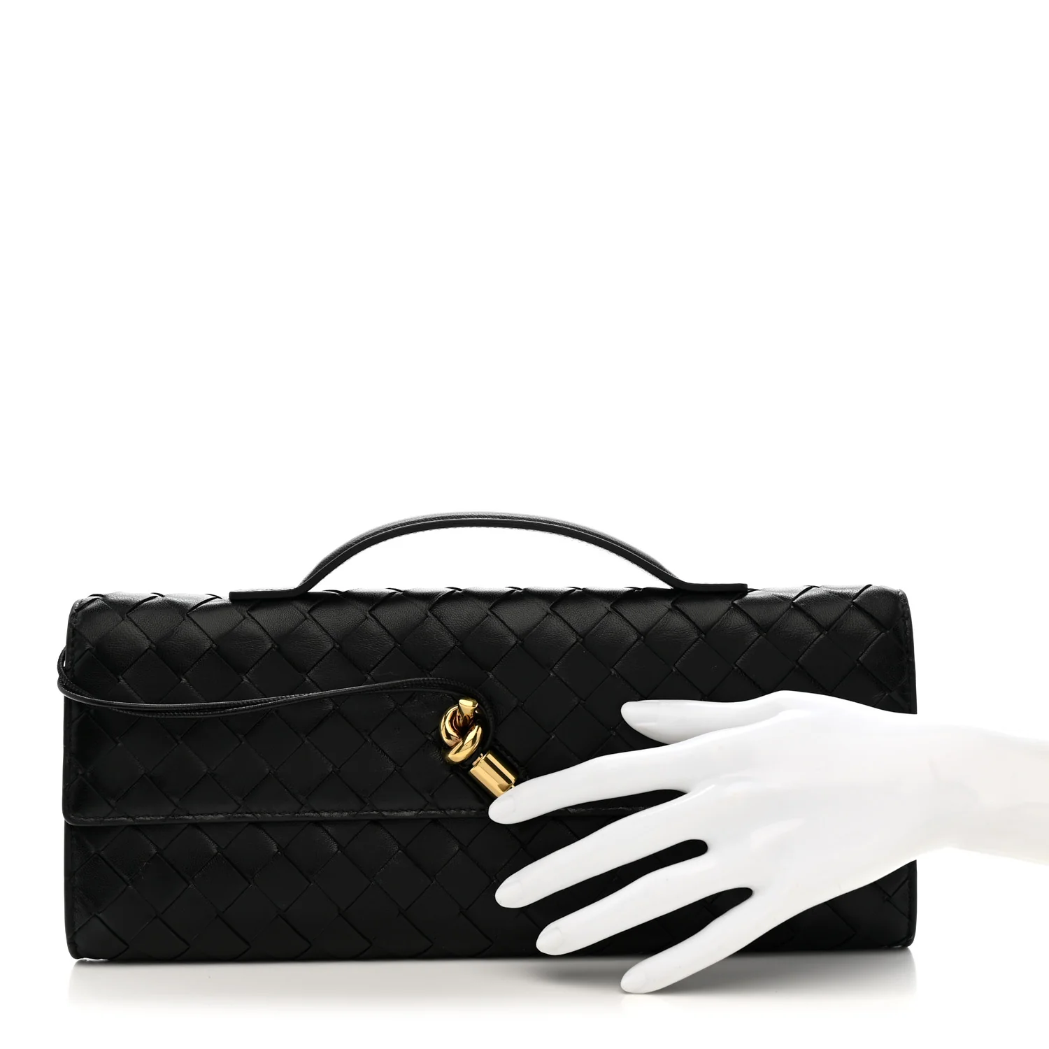 Nappa Intrecciato Long Andiamo Top Handle Clutch Black - Image 2