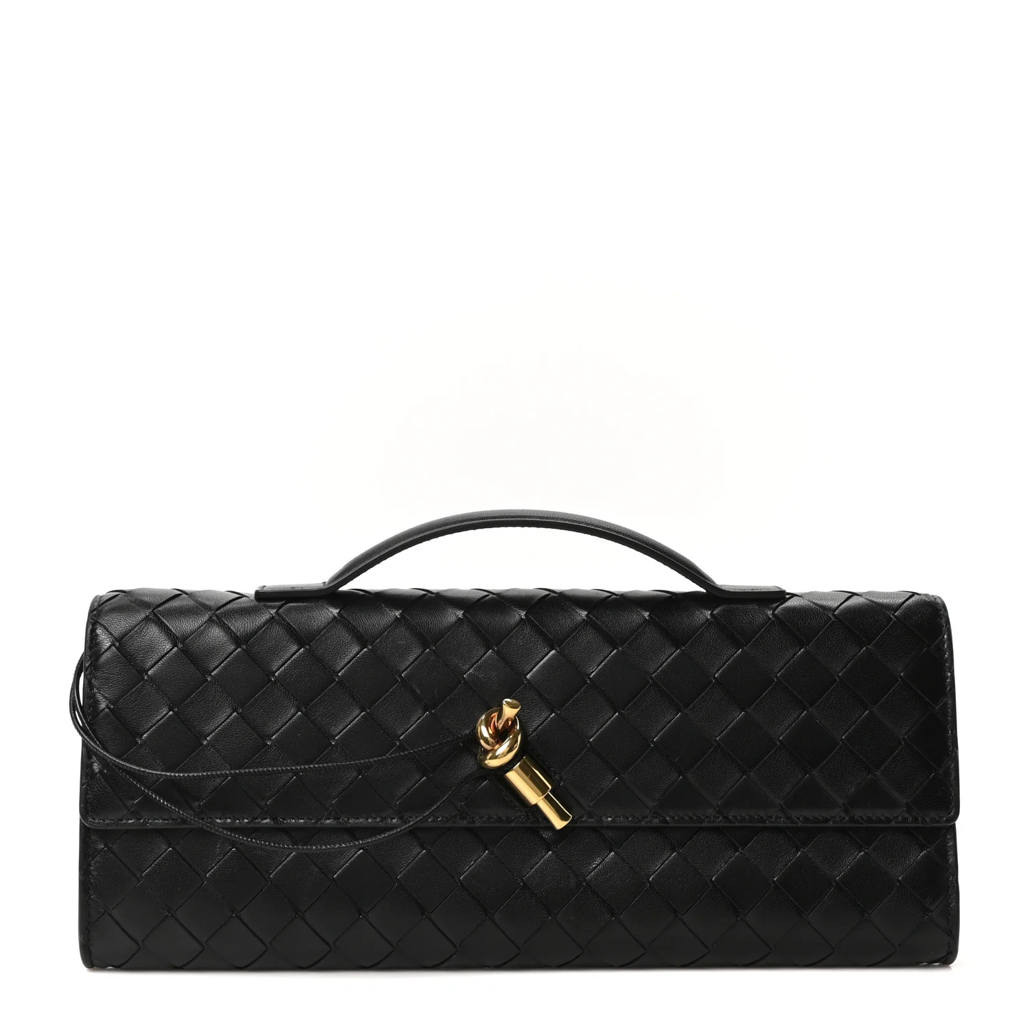 Nappa Intrecciato Long Andiamo Top Handle Clutch Black