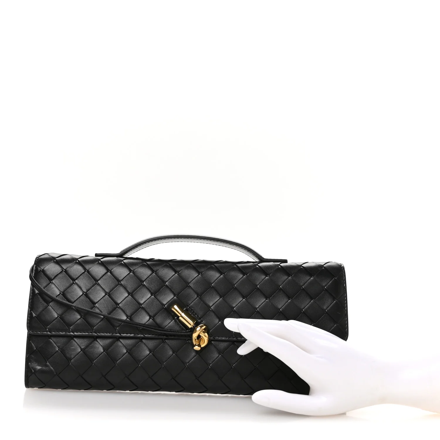 Nappa Intrecciato Long Andiamo Top Handle Clutch Black - Image 2