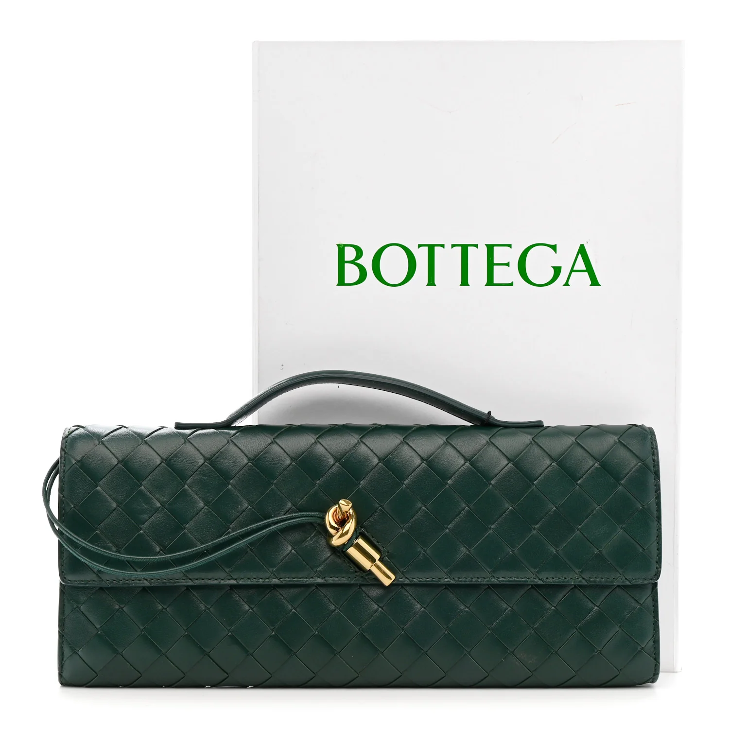 Nappa Intrecciato Long Andiamo Top Handle Clutch Emerald Green - Image 10